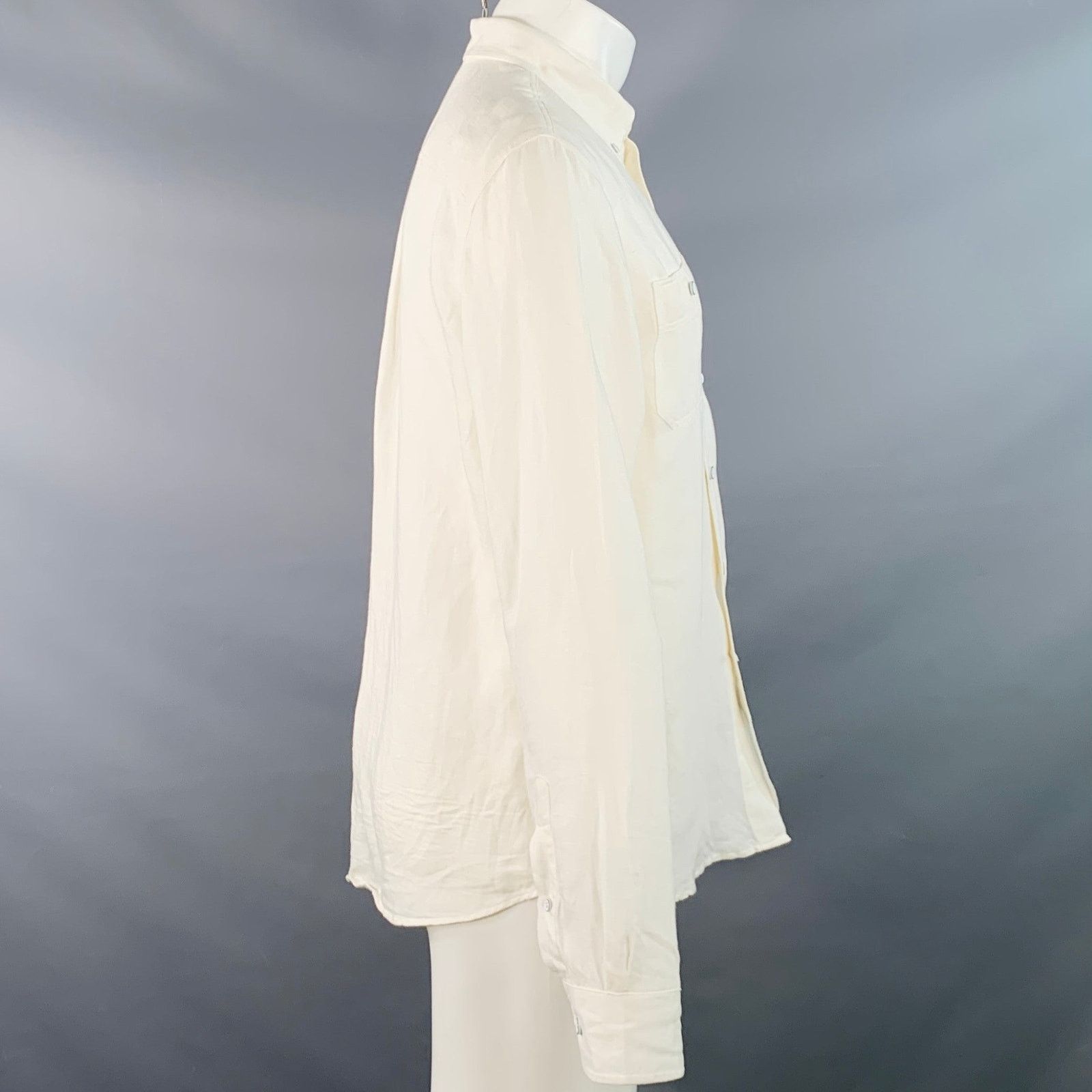 johnnie-O Cream Linen Button Down Collar Two Pockets Long Sleeve Shirt Size US M / EU 48-50 / 2 - 3 Thumbnail