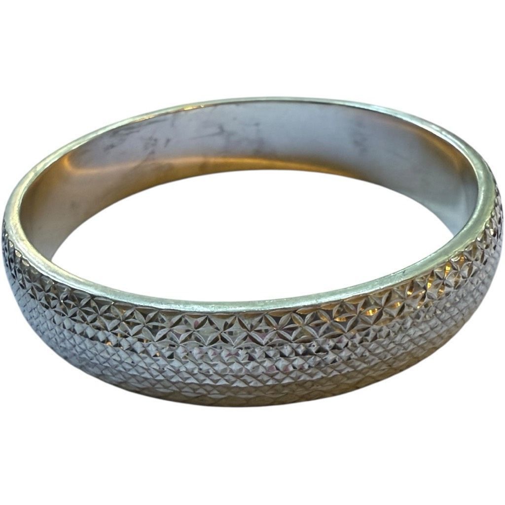 Sterling Silver STERLING SILVER Solid Diamond Cut Etched Sterling Silver Bangle Bracelet Sterling Silver Jewelry Large 2.75” Opening Size ONE SIZE - 4 Thumbnail