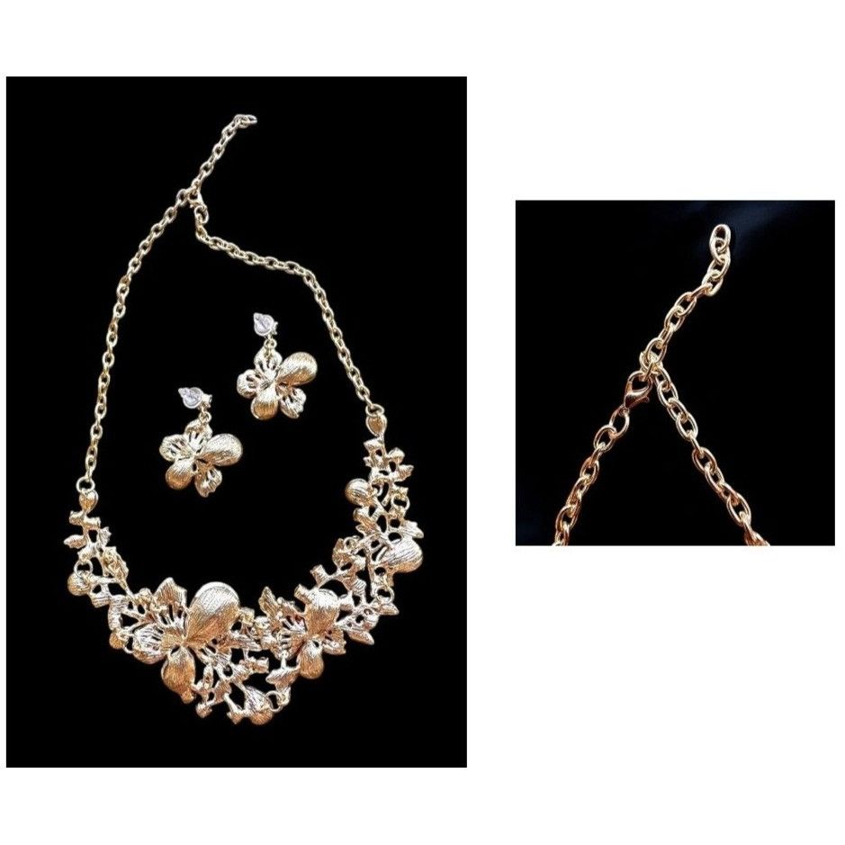 Handmade Red Floral Crystal Necklace Earrings Set New Christmas Jewel Size ONE SIZE - 12 Thumbnail