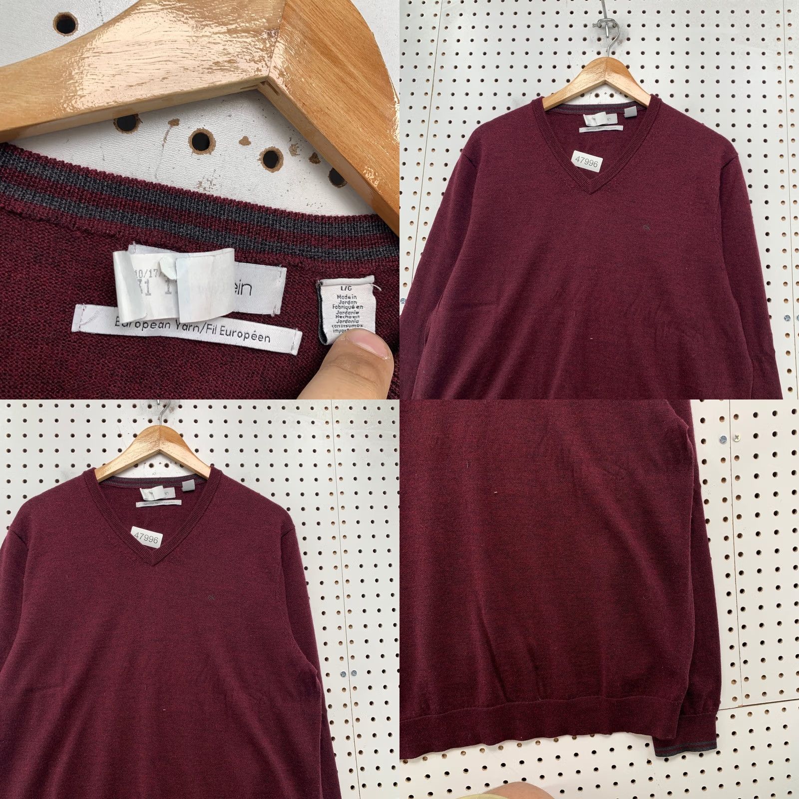 Calvin Klein Calvin Klein Merino Wool Sweater Mens Large Burgundy European Yarn Business Shirt Pullover Regular Knit Logo Winter Fall Men Size US L / EU 52-54 / 3 - 8 Thumbnail