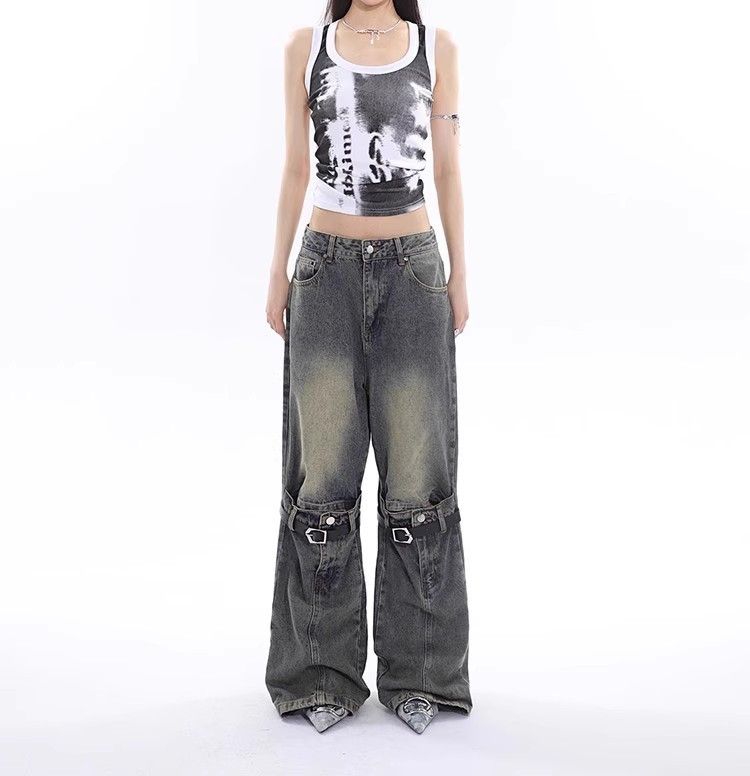 image of Retro High Waisted Patchwork Jeans in Blue, Men's (Size 30)