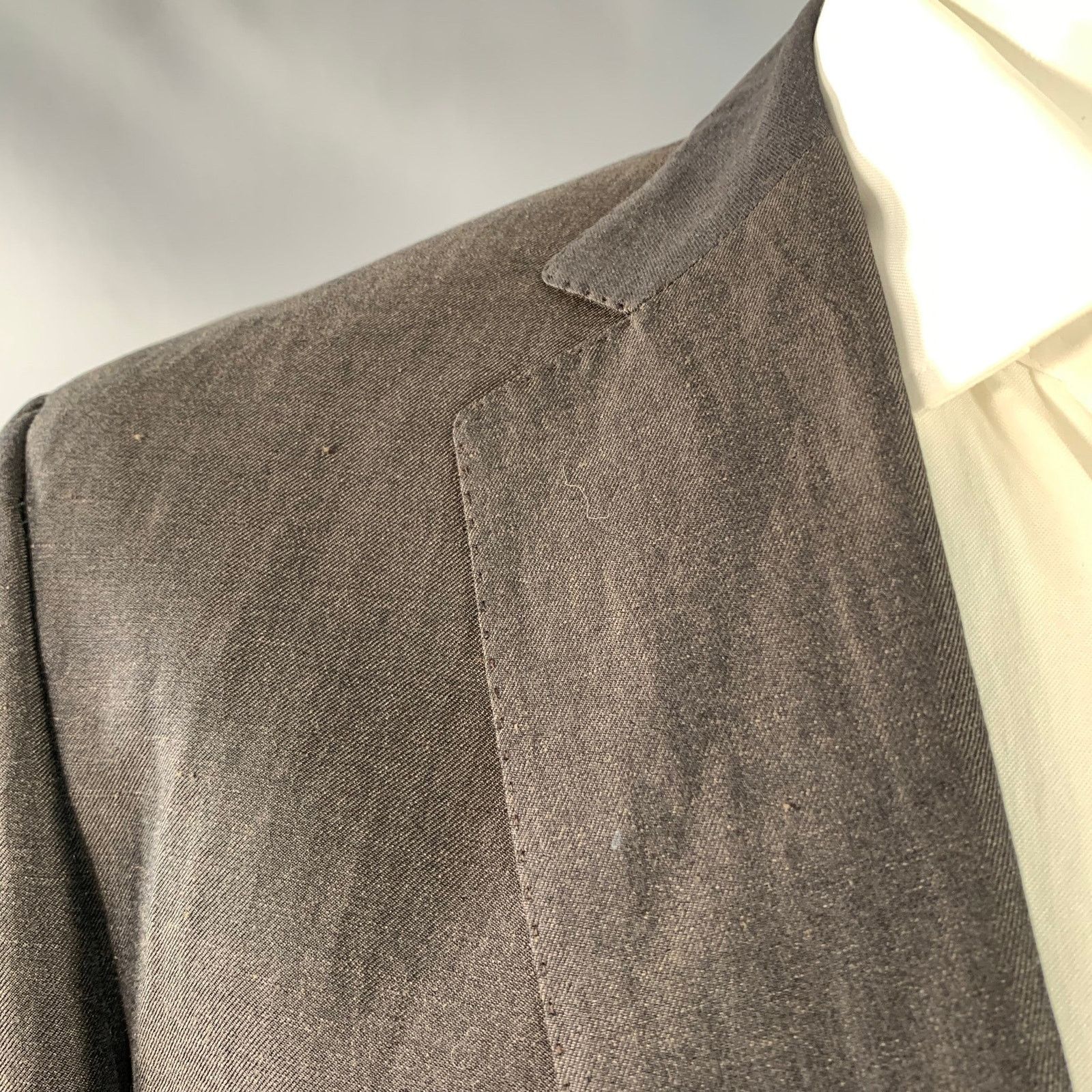 Ermenegildo Zegna ERMENEGILDO ZEGNA Regular Brown Silk Linen Twill Sport Coat Size 44R - 7 Thumbnail