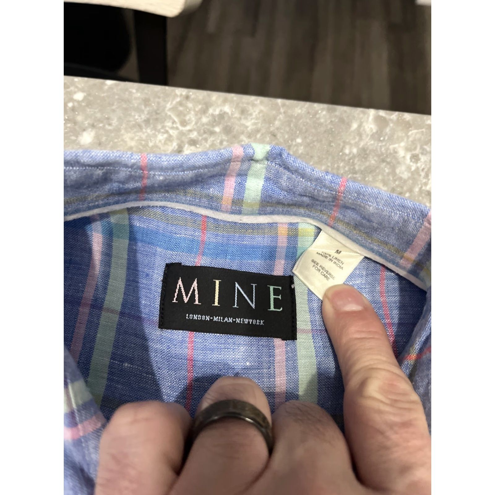Vintage MINE Blue Linen Shirt Button-Up Long Sleeve Regular Fit Mens Medium Striped Collared Lightweight Breathable All Seasons Cotton-free (Note: linen) Size US M / EU 48-50 / 2 - 2 Thumbnail