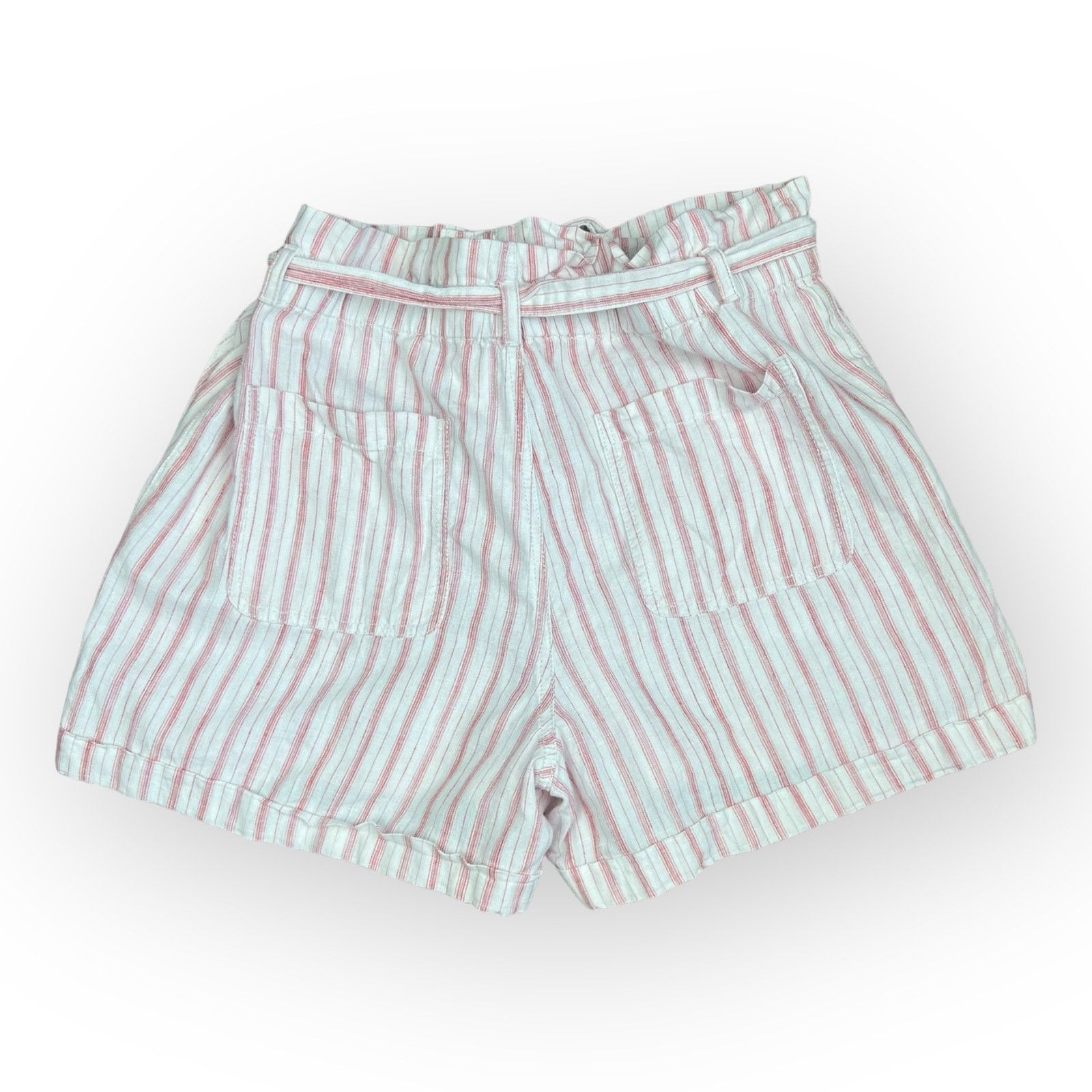 Loft Ann Taylor LOFT Striped Paperbag Waist Shorts - Linen Blend Size 32" / US 10 / IT 46 - 2 Thumbnail