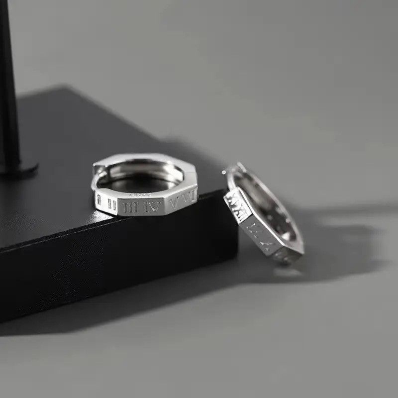 Jewelry × Vintage Pure Titanium Hoop Huggie Earrings Round/Hexagon Earring Size ONE SIZE - 2 Thumbnail