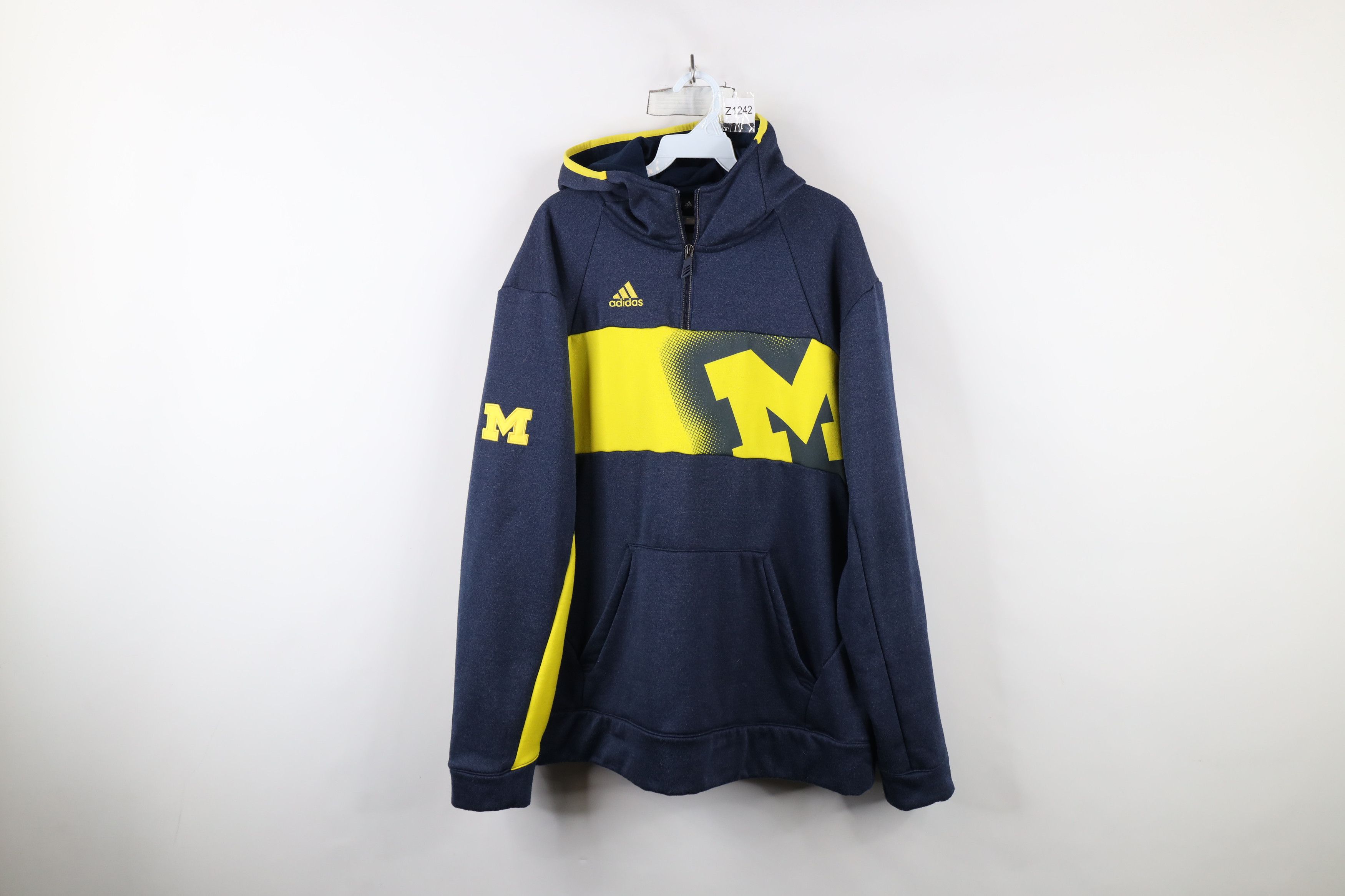 Adidas × Vintage Adidas University of Michigan Football Half Zip Hoodie Blue Size US L / EU 52-54 / 3 - 1 Thumbnail