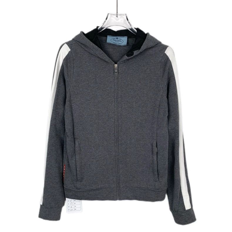 Prada Prada Logo patch hooded gray cotton zipper jacket 2501-Next Size US M / EU 48-50 / 2 - 1 Thumbnail