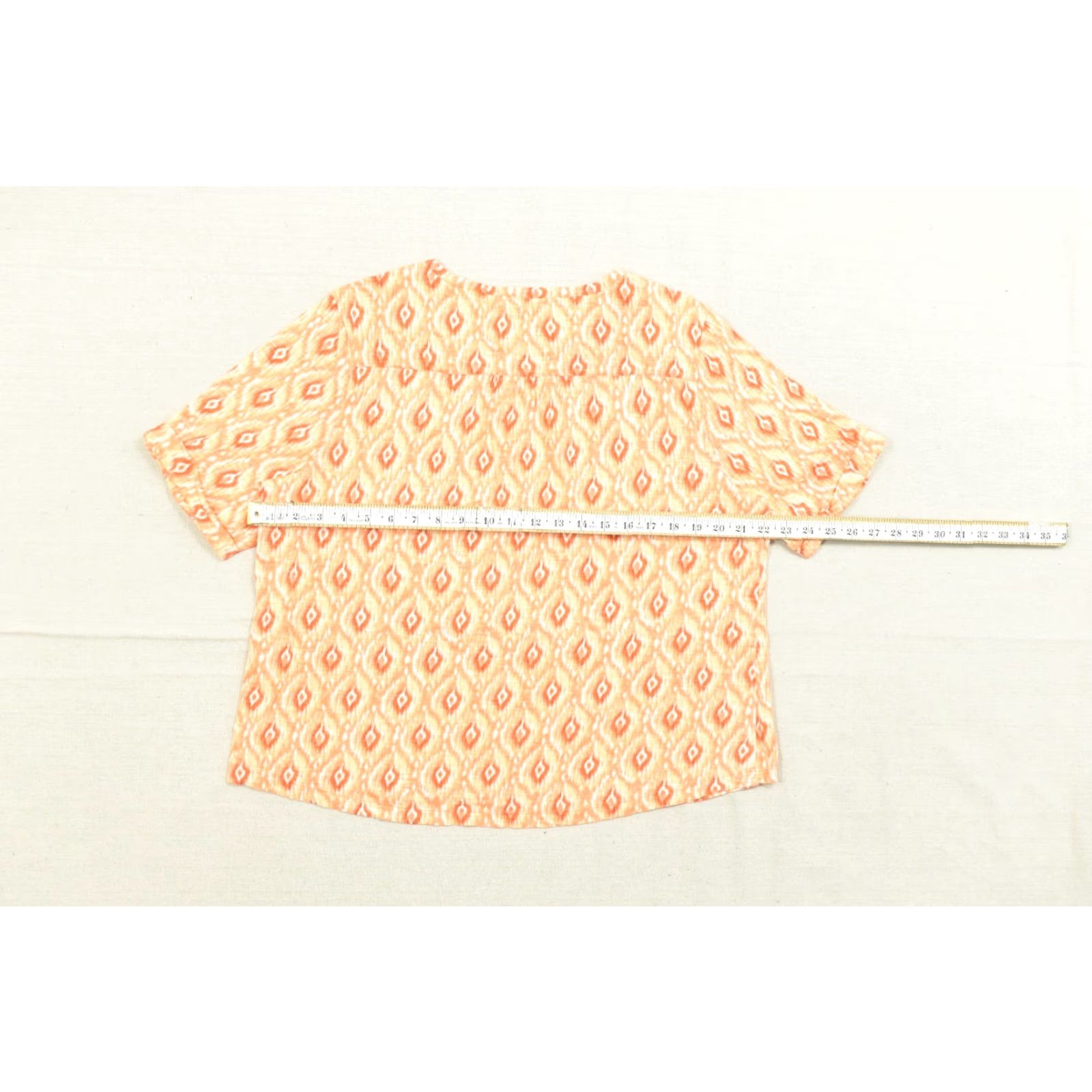 Vintage Chico's Orange Ikat Print V-Neck Henley Short Sleeve Cotton Modal Blouse XL Womens Blouse Vintage No Size 40" / US 18 - 3 Thumbnail