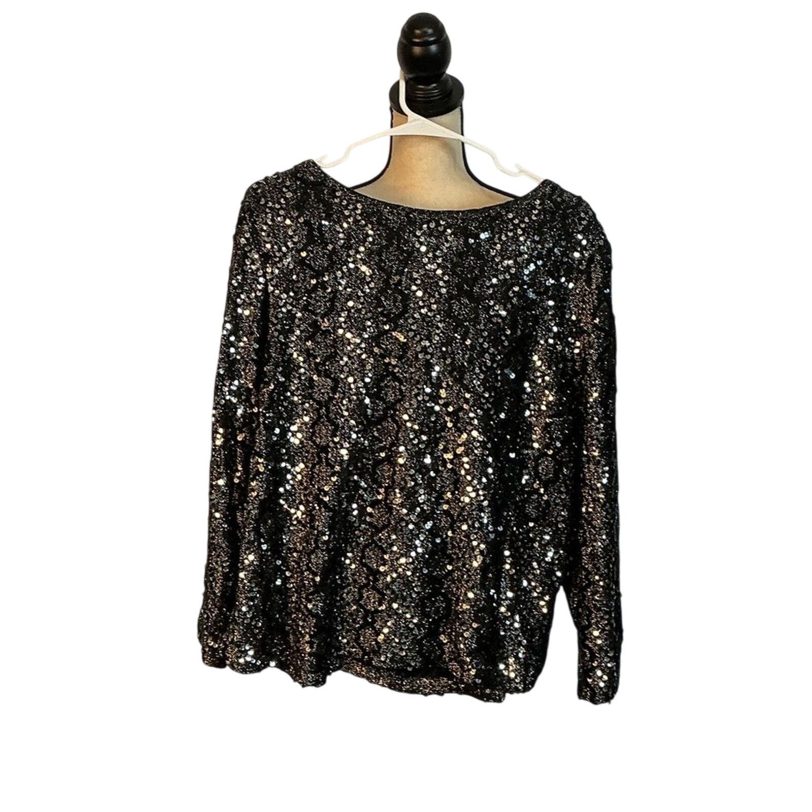 Other True Vintage Sequin Party Top Black Sparkle Evening Blouse Size L / US 10 / IT 46 - 1 Thumbnail