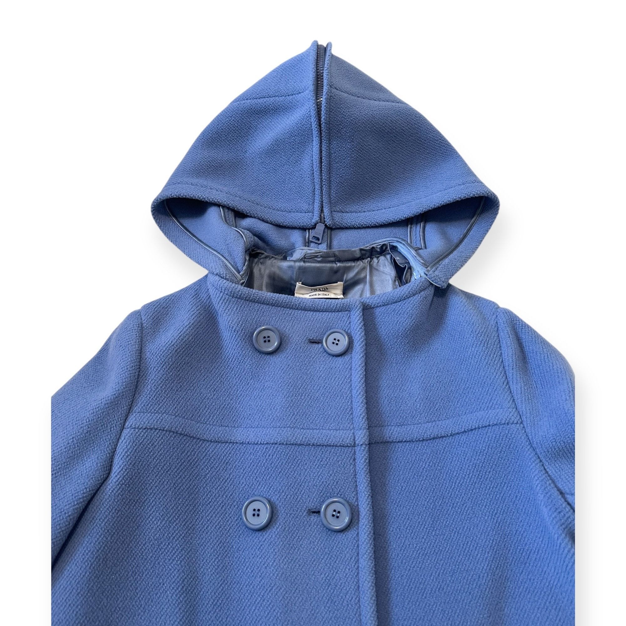 Prada Prada Blue Wool Double Breasted Coat, Size 46 Italy, Hooded Size L / US 10 / IT 46 - 8 Thumbnail