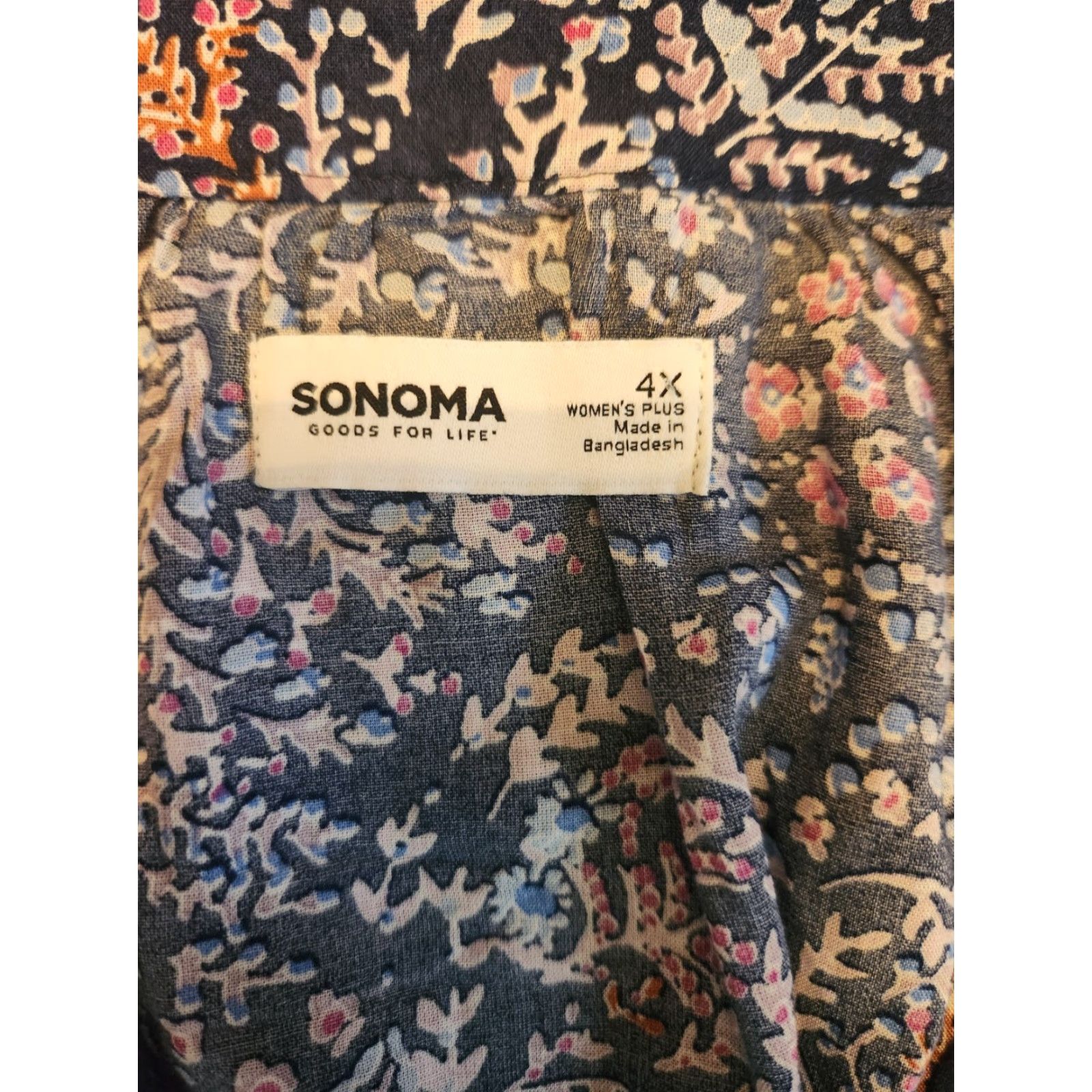 Vintage Sonoma Navy Blue Floral Pattern Smocked Long Sleeve Shirt 4X Size XXL / US 16-18 / IT 52-54 - 6 Thumbnail