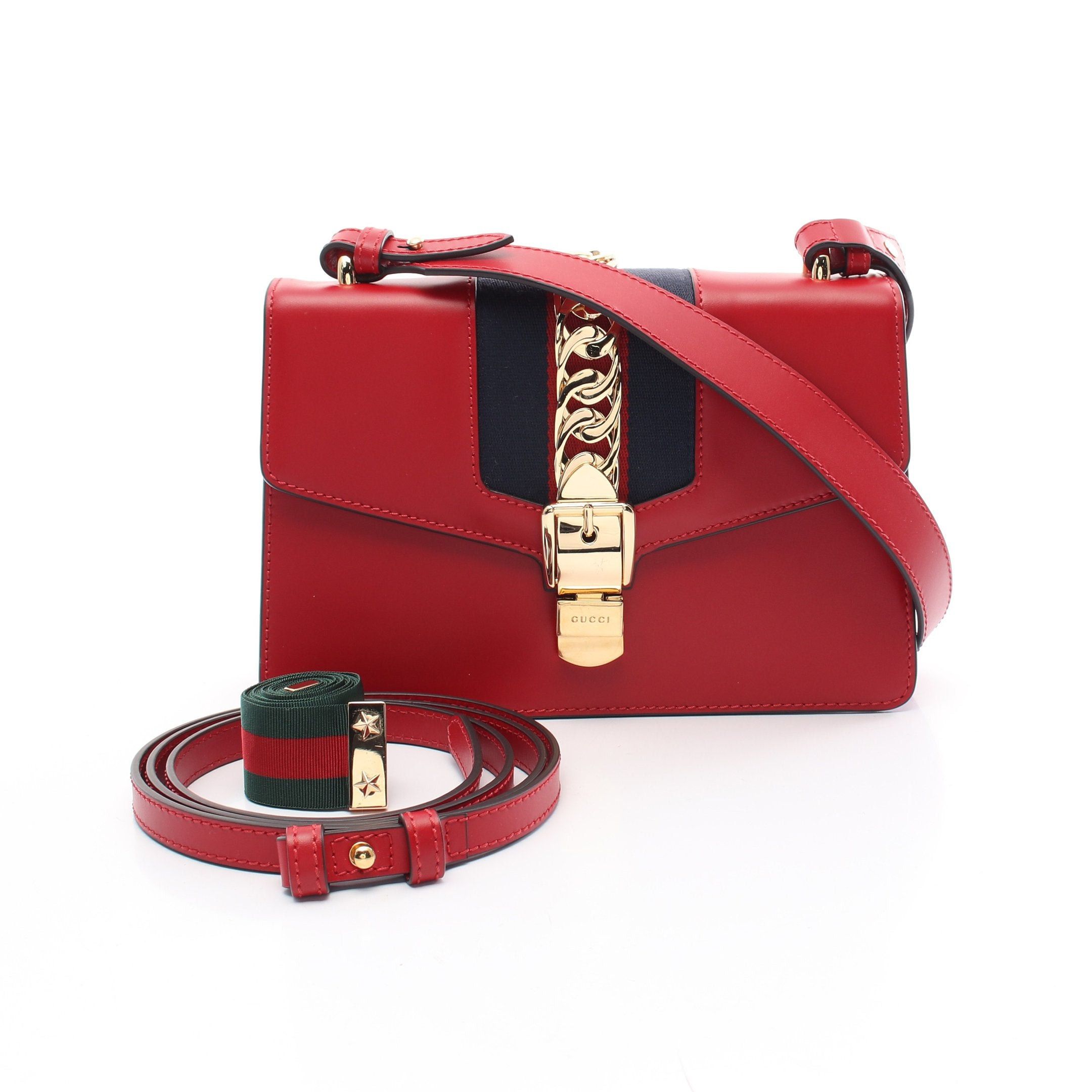 Gucci Gucci Sylvie Small Web Line Shoulder Bag Leather Canvas Red Navy Size ONE SIZE - 1 Thumbnail