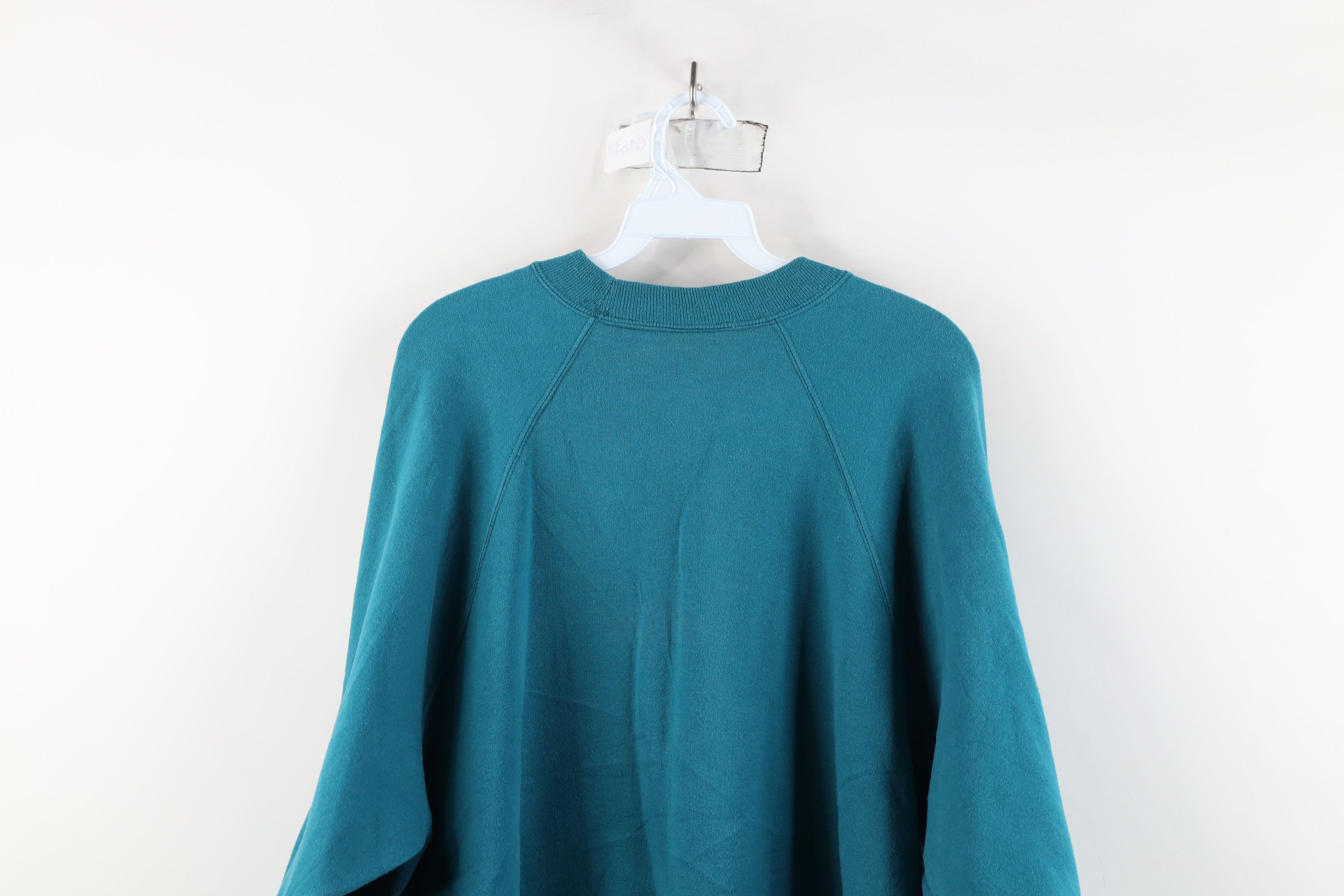 Vintage Vintage 90s Streetwear Blank Crewneck Sweatshirt Teal Size US XL / EU 56 / 4 - 10 Thumbnail