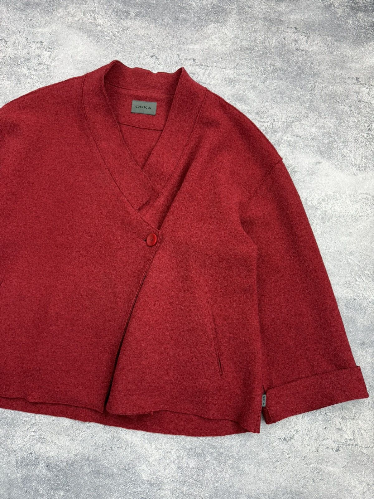 OSKA Oska Boiled Wool Coat Jacket Red Blazer Avant Garde Cardigan Size L / US 10 / IT 46 - 5 Thumbnail