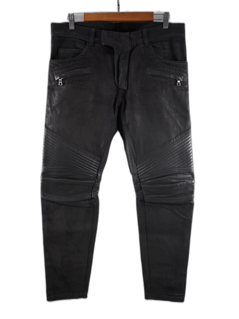 Balmain balmain black leather biker jeans-2508 Size US 32 / EU 48 - 1 Thumbnail