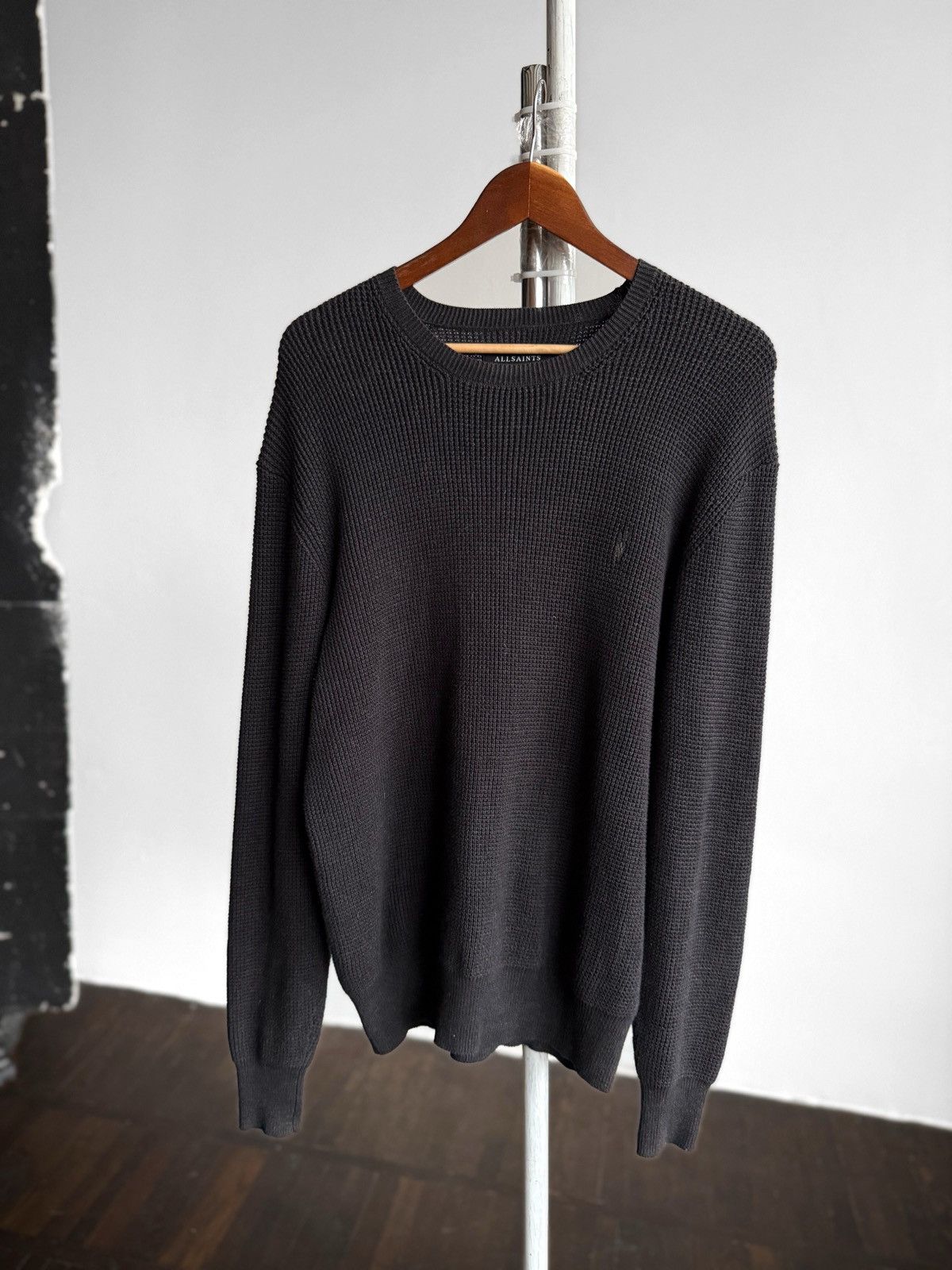 Allsaints AllSaints Trias Crew Black Textured Knit Pullover Sweater Size US M / EU 48-50 / 2 - 2 Thumbnail