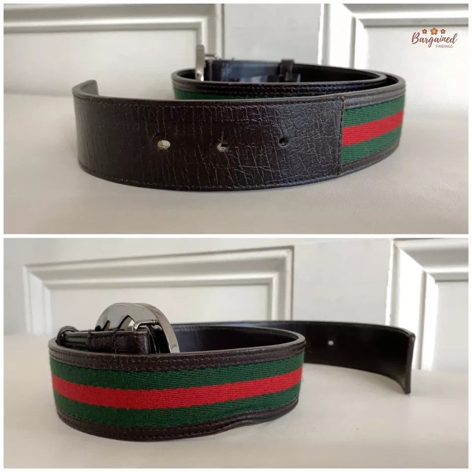Gucci Gucci Web Green/Red Canvas Silver Interlocking G Buckle Belt Size 30 - 9 Thumbnail