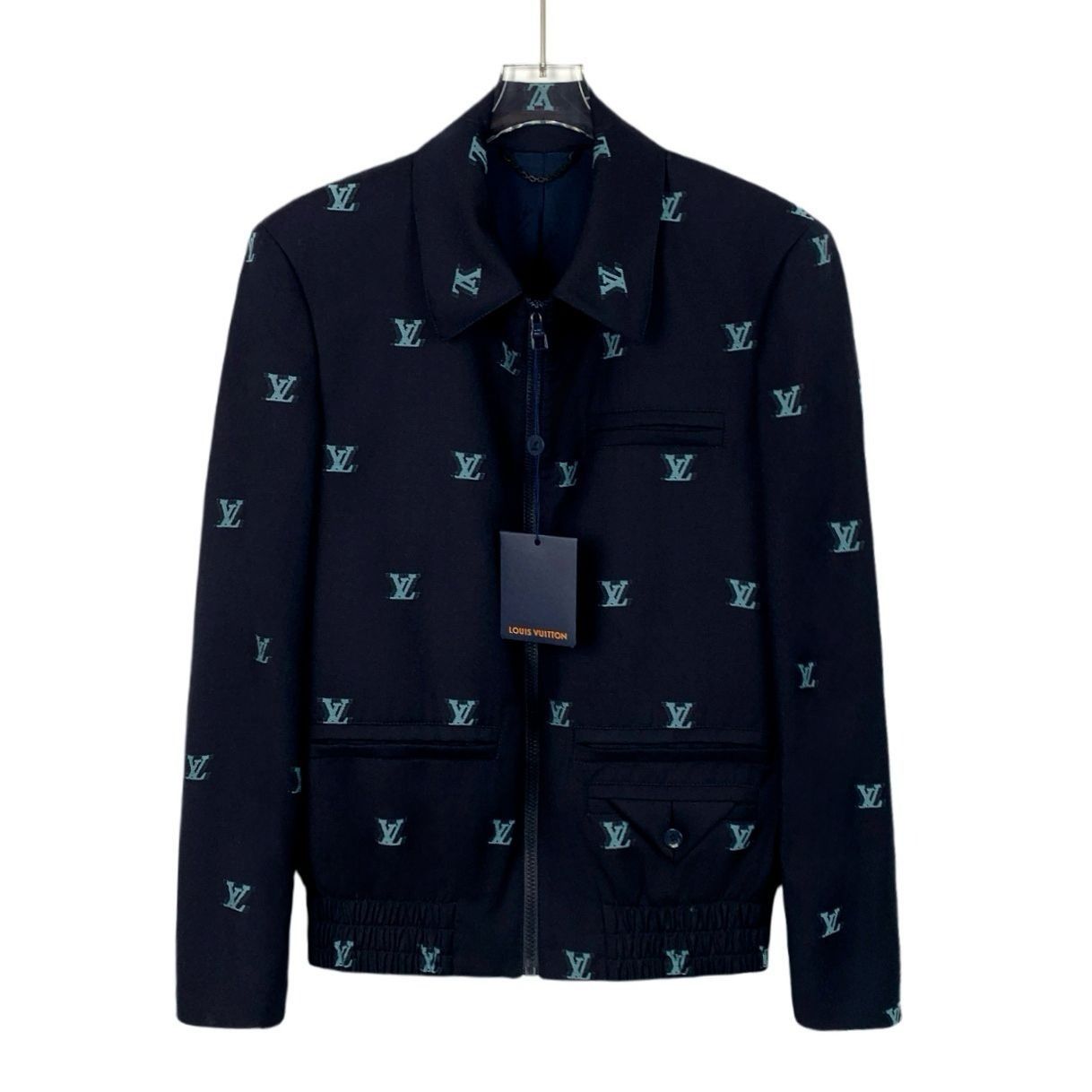 Louis Vuitton Louis Vuitton Dark Blue Logo Jacquard Wool-Cotton Jacket XS Size US XS / EU 42 / 0 - 1 Thumbnail