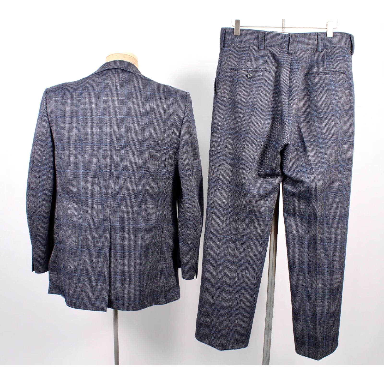 Vintage MENS VTG 70s 2 PC Dark Blue Leisure Suit W Tie Sz M 1970s Polyester Disco Plaid Shirt Size 40R - 3 Thumbnail