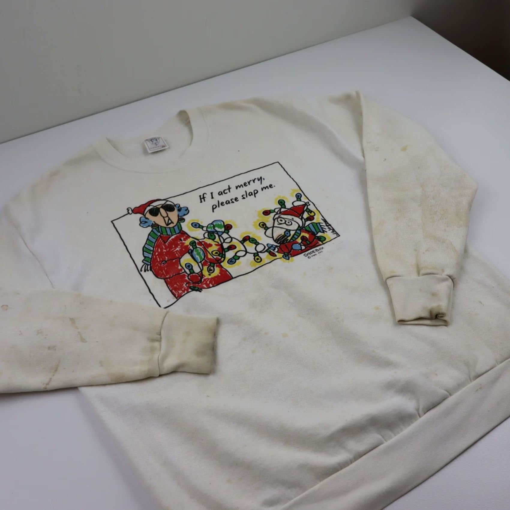 Delta VINTAGE Grandma Humor Comic Shoebox X-Large Christmas Sweatshirt 90s Beige Mens Size US XL / EU 56 / 4 - 2 Thumbnail