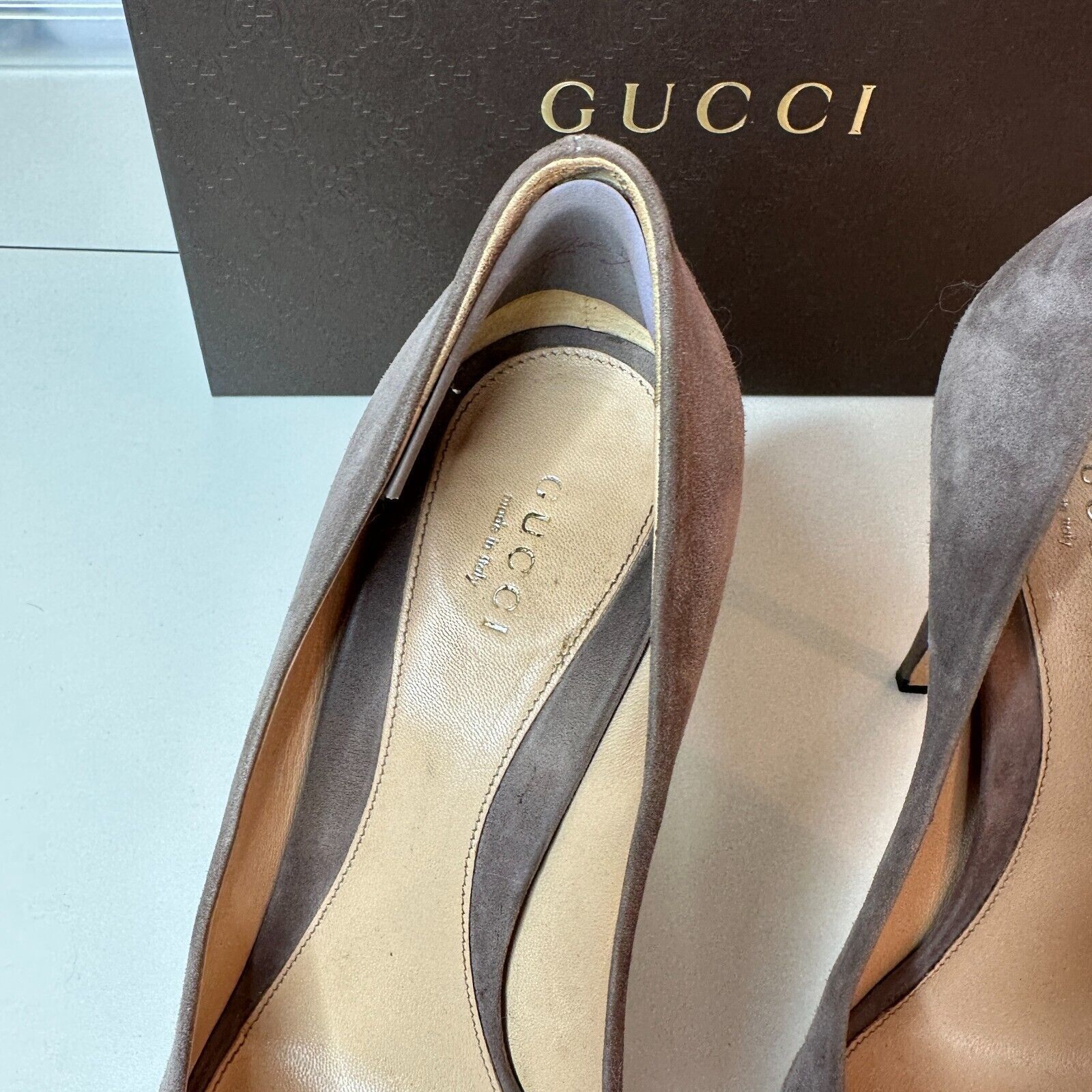 Gucci Gucci Kid Scamosciato Gray Suede Open Toe Stiletto 38 Size US 7.5 / IT 37.5 - 6 Thumbnail