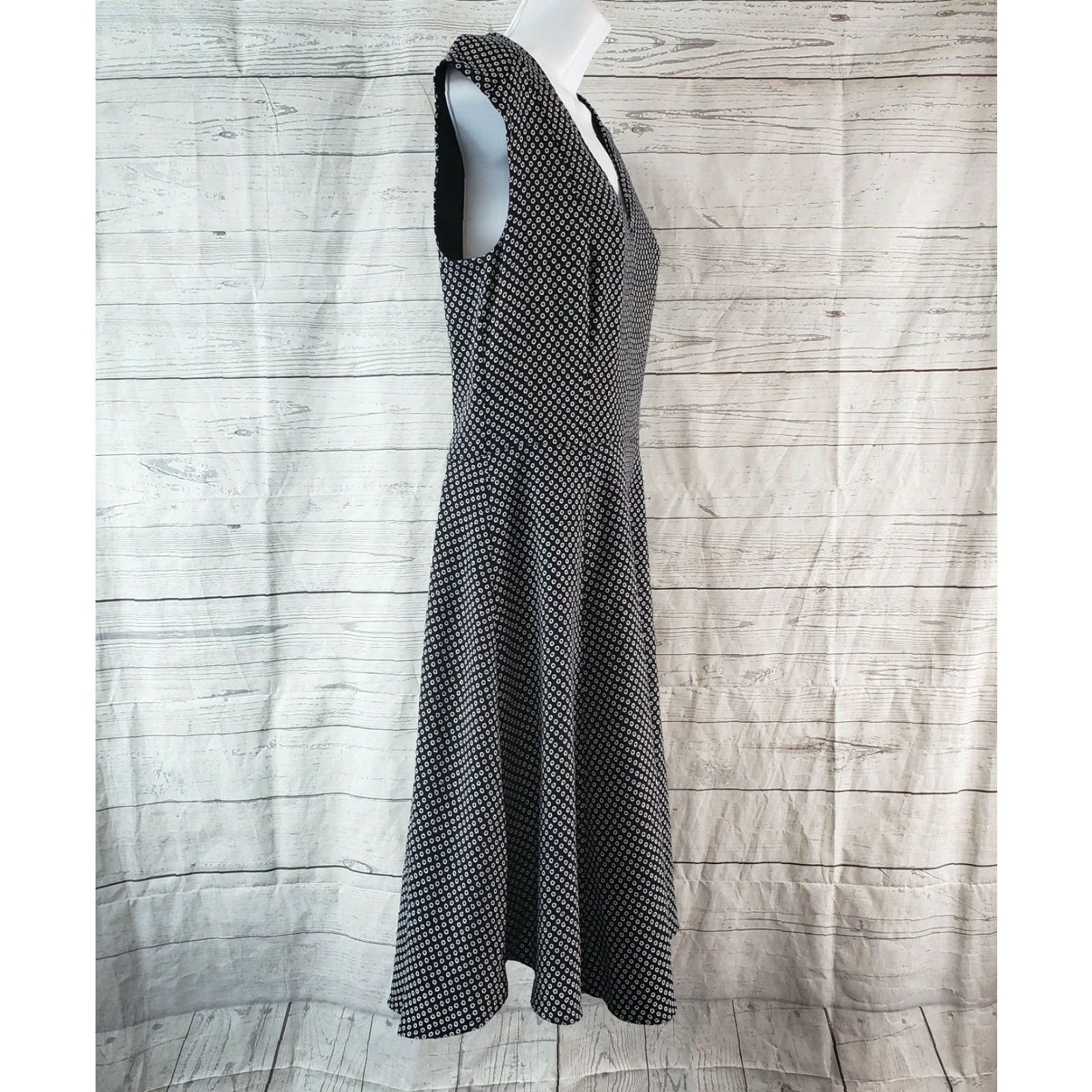 Ann Taylor VINTAGE Ann Taylor Womens Printed Dress Sz 4 Tall Blue White Sleeveless V-Neck Size S / US 4 / IT 40 - 3 Thumbnail