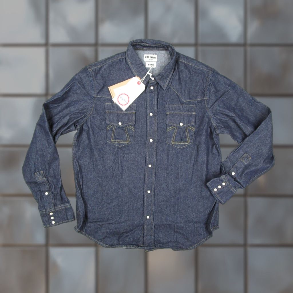 Eat Dust EAT DUST Western Shirt Mens XL Indigo Denim Long Sleeve Pearl Snap Size US XL / EU 56 / 4 - 1 Thumbnail