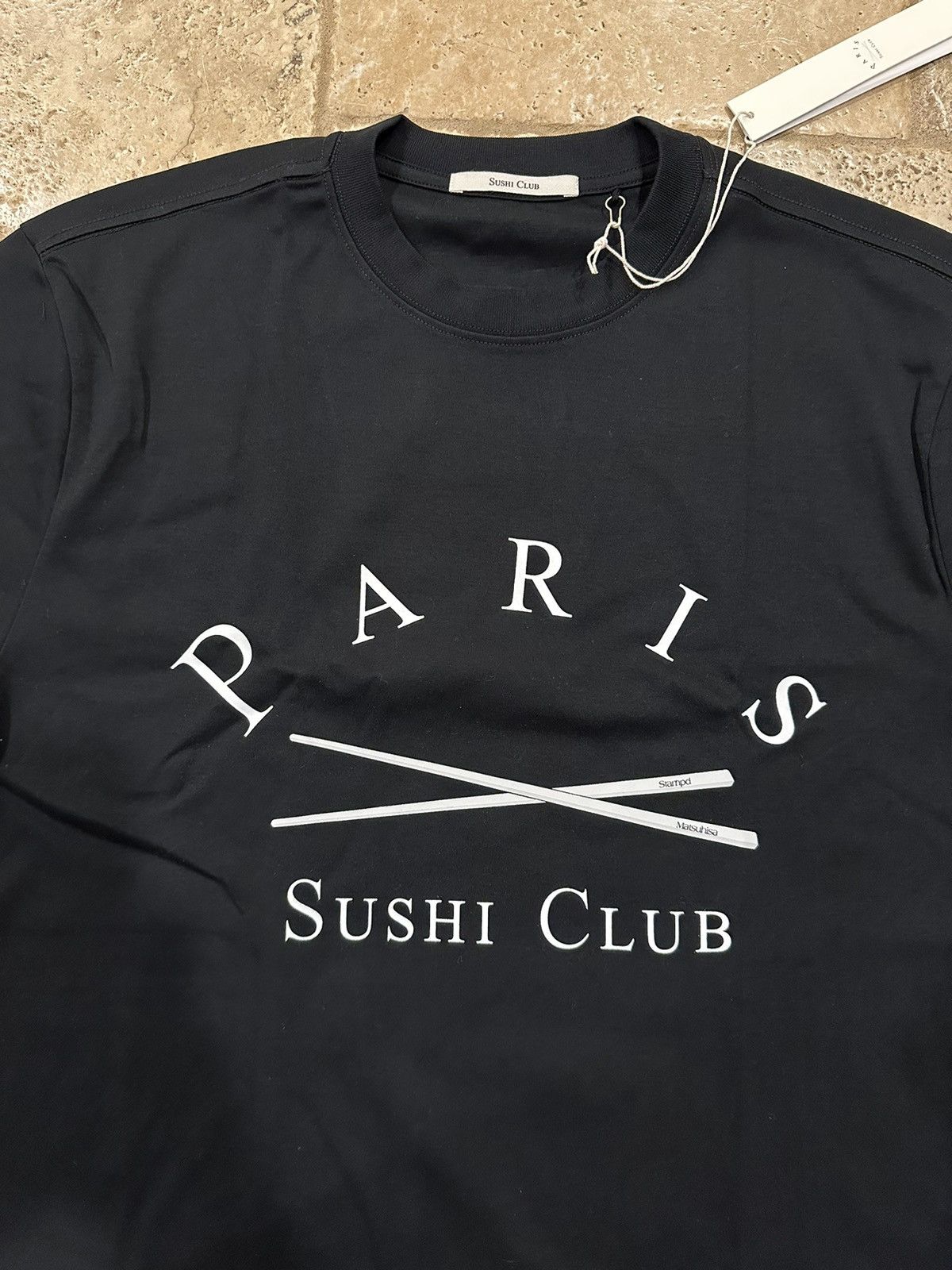 Japanese Brand Paris Sushi Club Matsuhisa Nobu Stampd Black T-Shirt Size US L / EU 52-54 / 3 - 5 Thumbnail