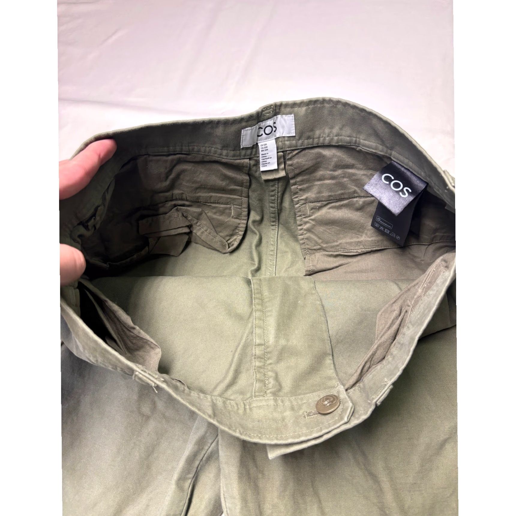 Cos COS Women Olive Green Wide Leg Trousers High Rise Straight Pants 33R x L26 Size 24" / US 00 / IT 34 - 4 Thumbnail