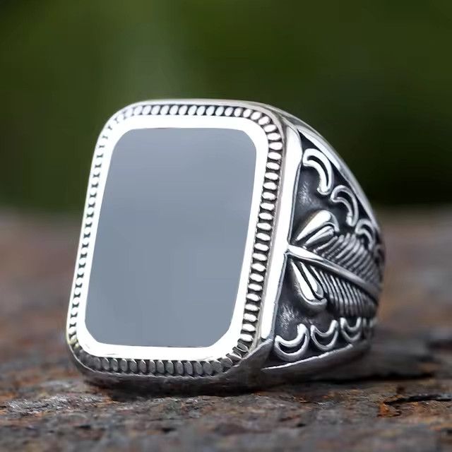 Jewelry Black Onyx Stone Punk Rings Religious Size ONE SIZE - 7 Thumbnail
