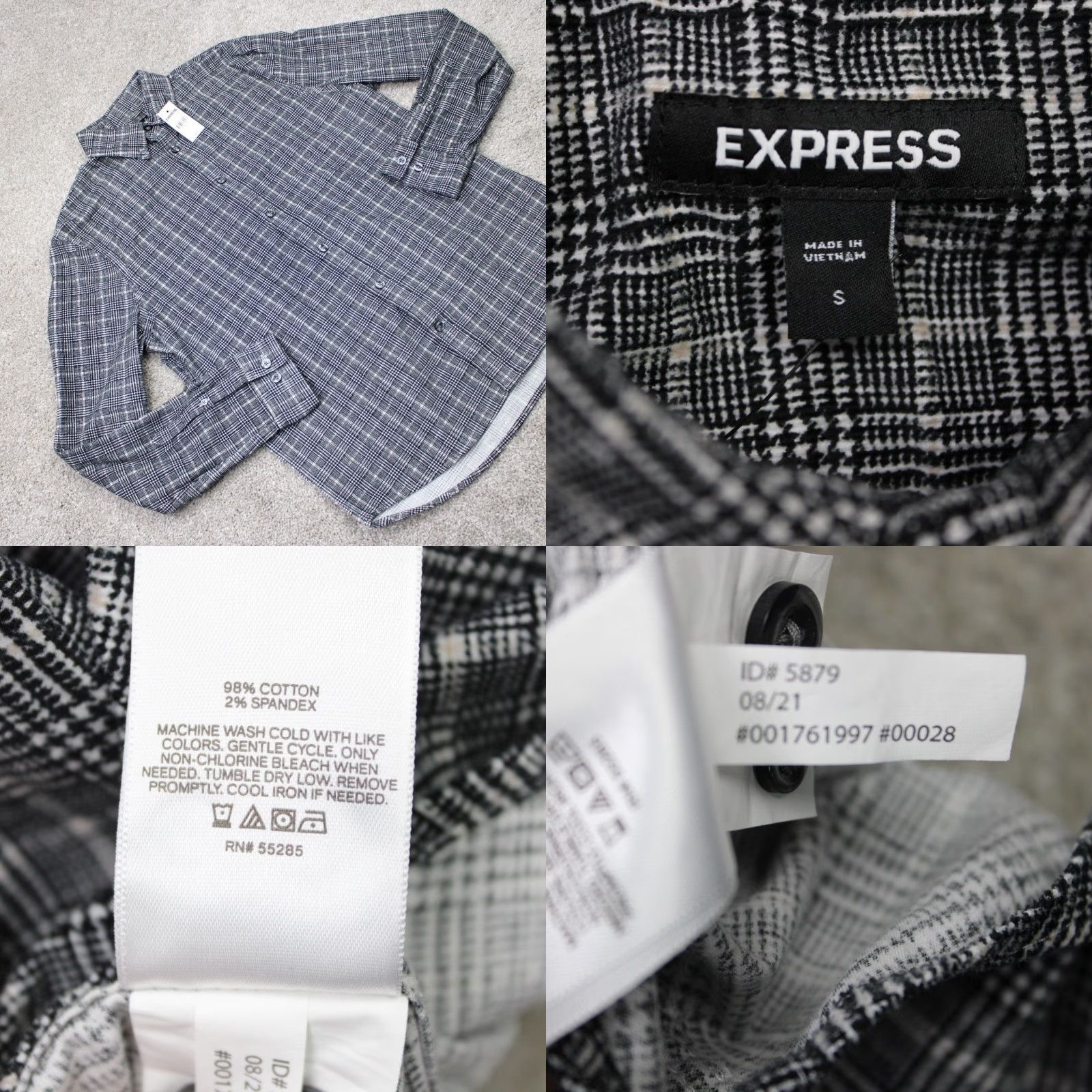 Express Express Shirt Mens Small Black/White Cotton Stretch Long Sleeve Button-Down Shirt Size US S / EU 44-46 / 1 - 8 Thumbnail