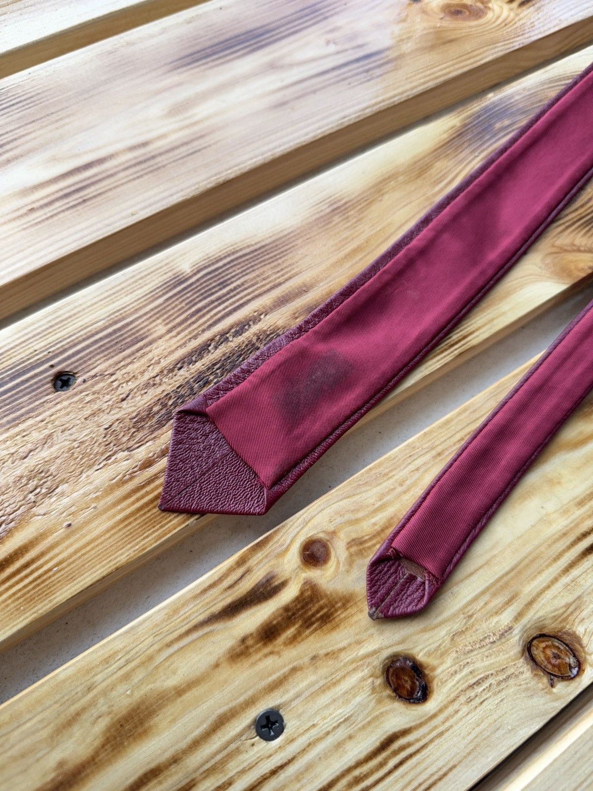 Japanese Brand Retro Vintage Burgundy Leather Tie 90s Western Biker Style Size ONE SIZE - 5 Thumbnail