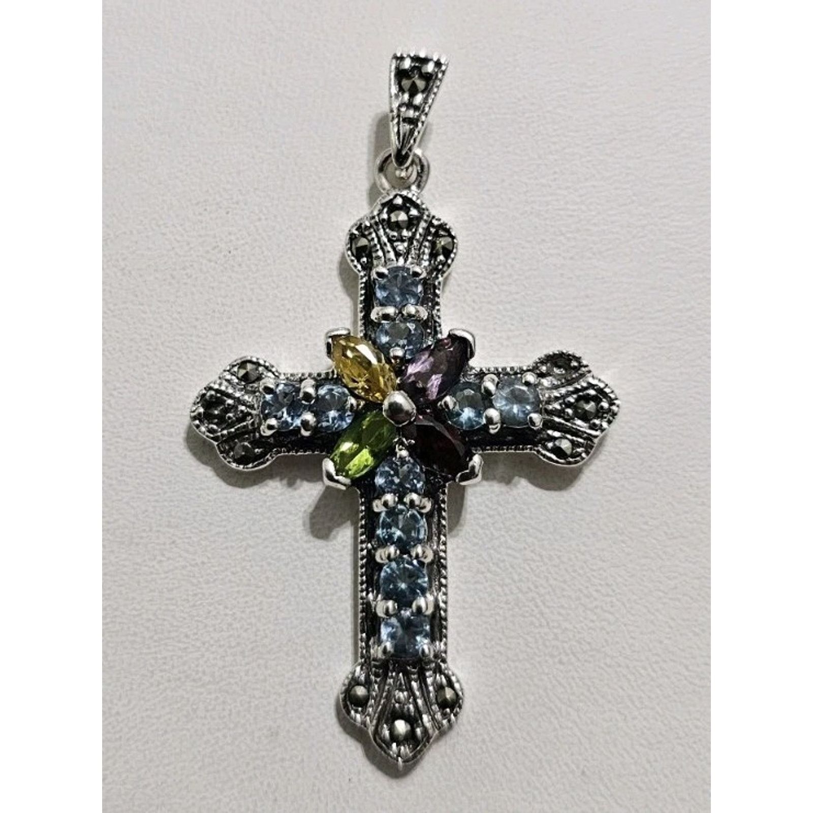 Other Silver 925 Colorful Stone Cross Pendant Charm Size ONE SIZE - 1 Thumbnail