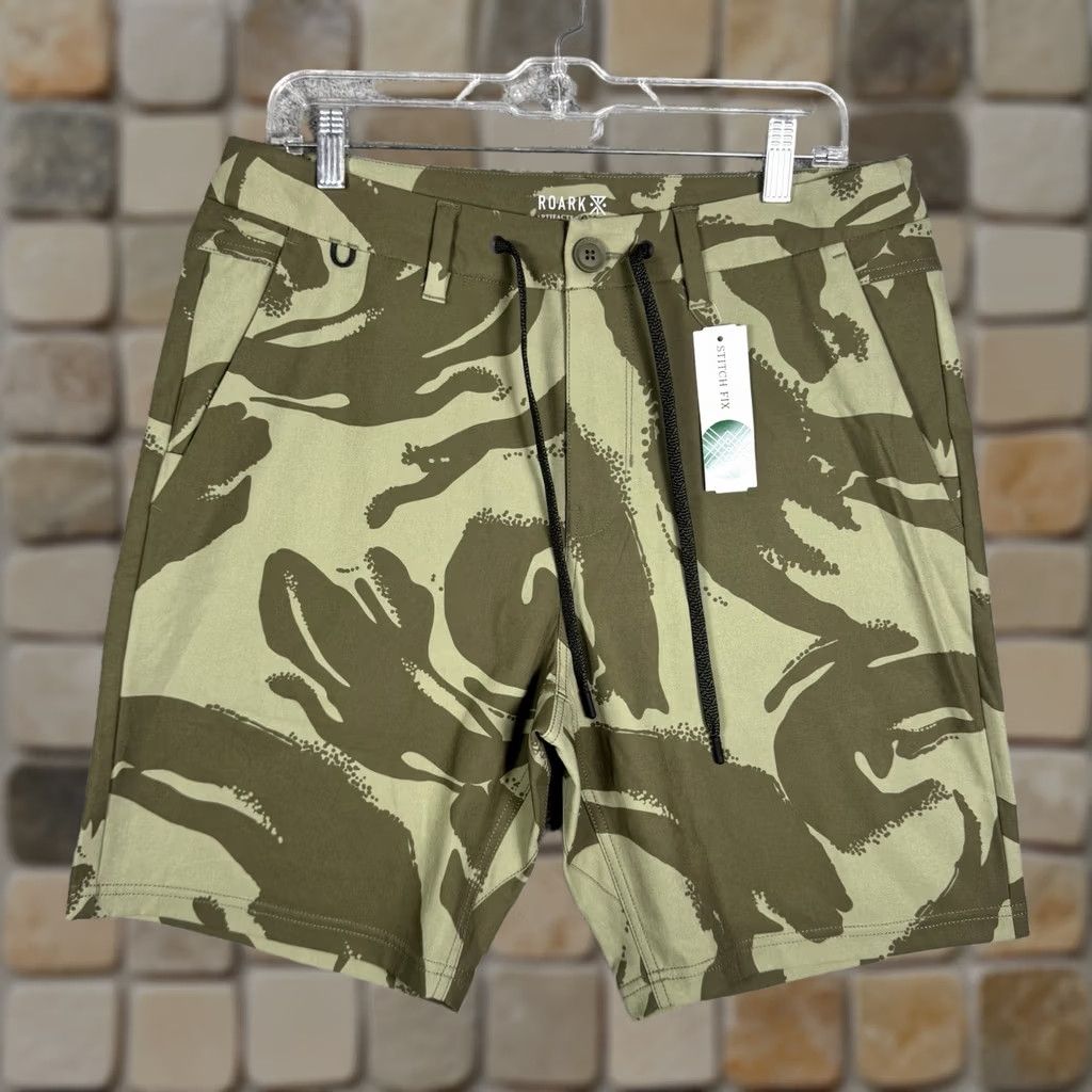 Roark Roark Explorer 2.0 Hybrid Shorts Mens 32x8 Stretch Green Camo Zip Pocket Wicking Size US 32 / EU 48 - 1 Thumbnail