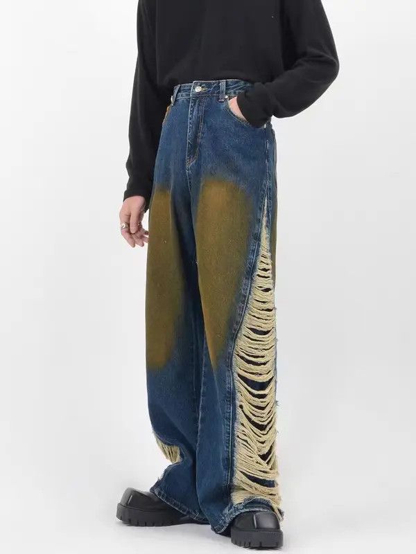 Japanese Brand VIBE Street retro ripped jeans with side holes and raw edges Size US 33 - 2 Thumbnail