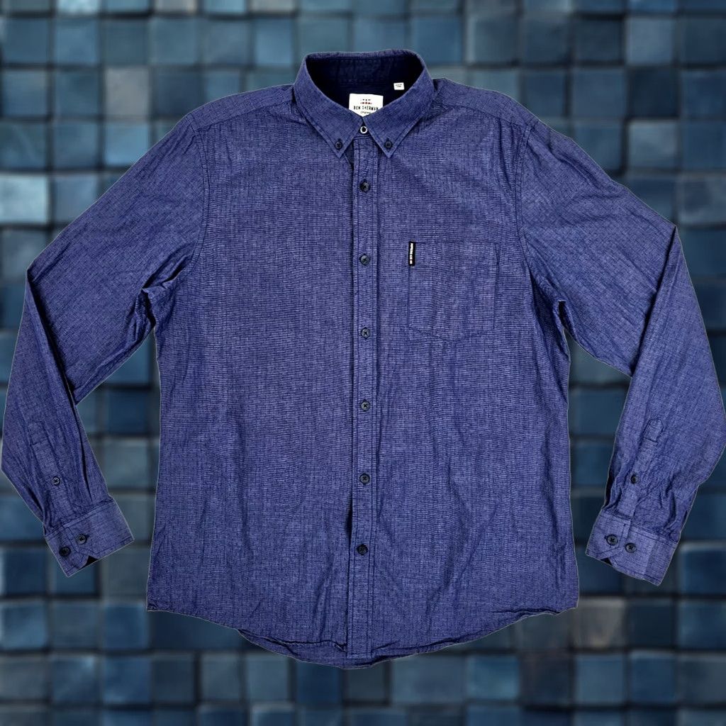 Ben Sherman Ben Sherman Button-Up Blue Textured Geometric Long Sleeve Shirt Men L EUC Size US L / EU 52-54 / 3 - 1 Thumbnail