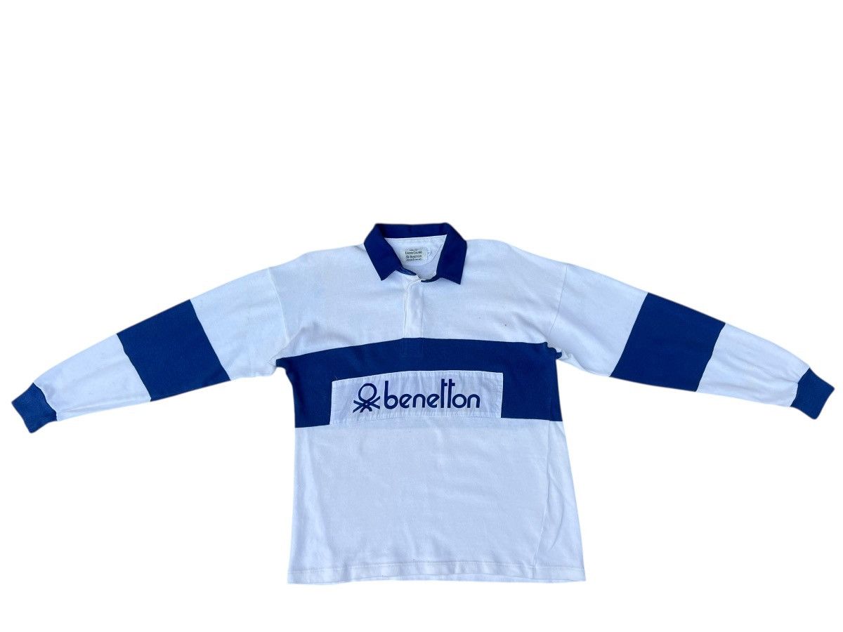 Benetton Vintage 90s Benetton Spell Out Rugby Shirt Pablo Escobar Size US L / EU 52-54 / 3 - 1 Thumbnail