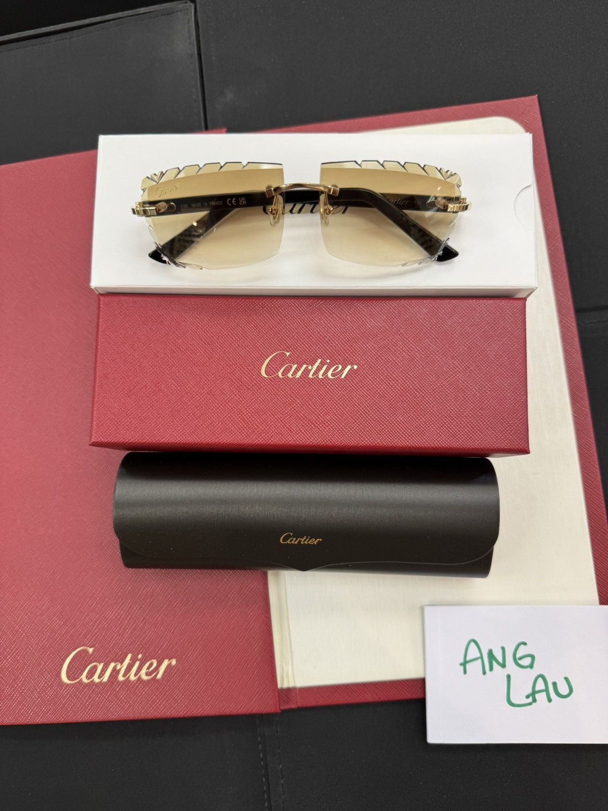 Cartier Cartier Black Acetate Gold with Custom Diamond Cut Lenses Size ONE SIZE - 1 Thumbnail