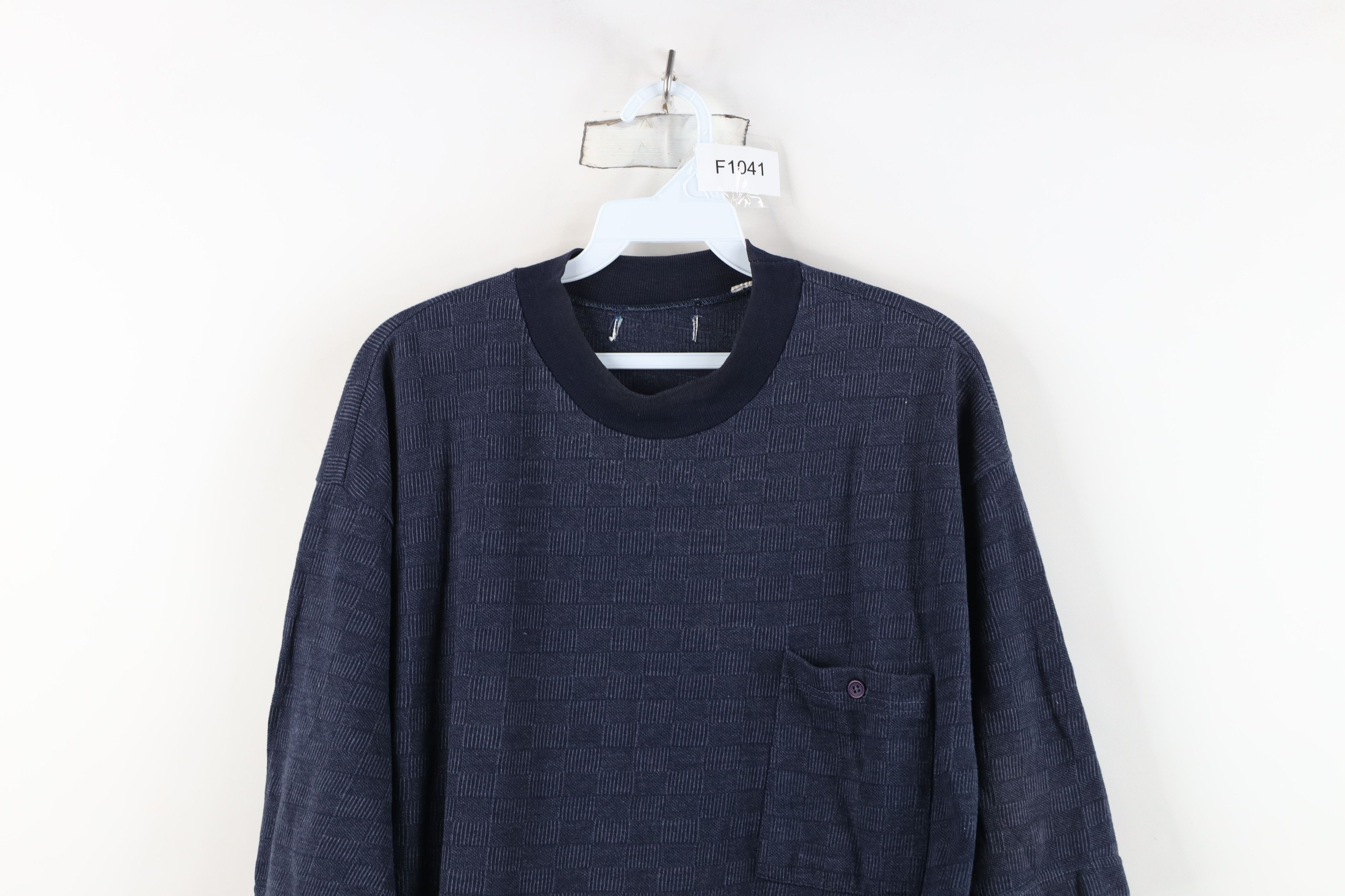 Vintage Vintage 90s Streetwear Knit Pocket T-Shirt Navy Blue Size US XL / EU 56 / 4 - 2 Thumbnail