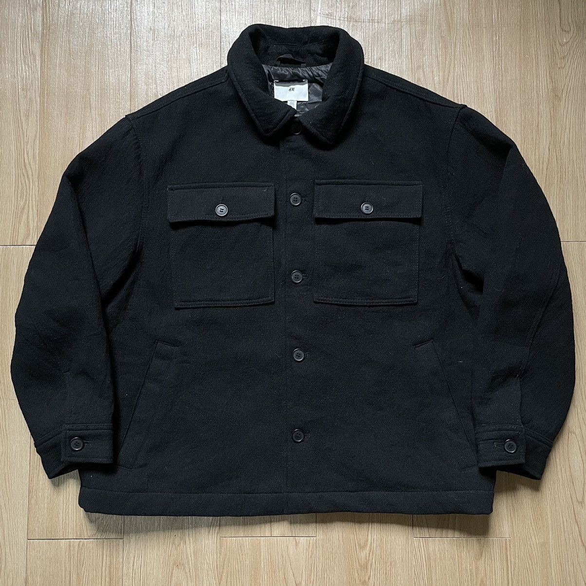 H&M H&M Men Black Solid Wool Blend Collar Jacket XL Size US XL / EU 56 / 4 - 1 Thumbnail