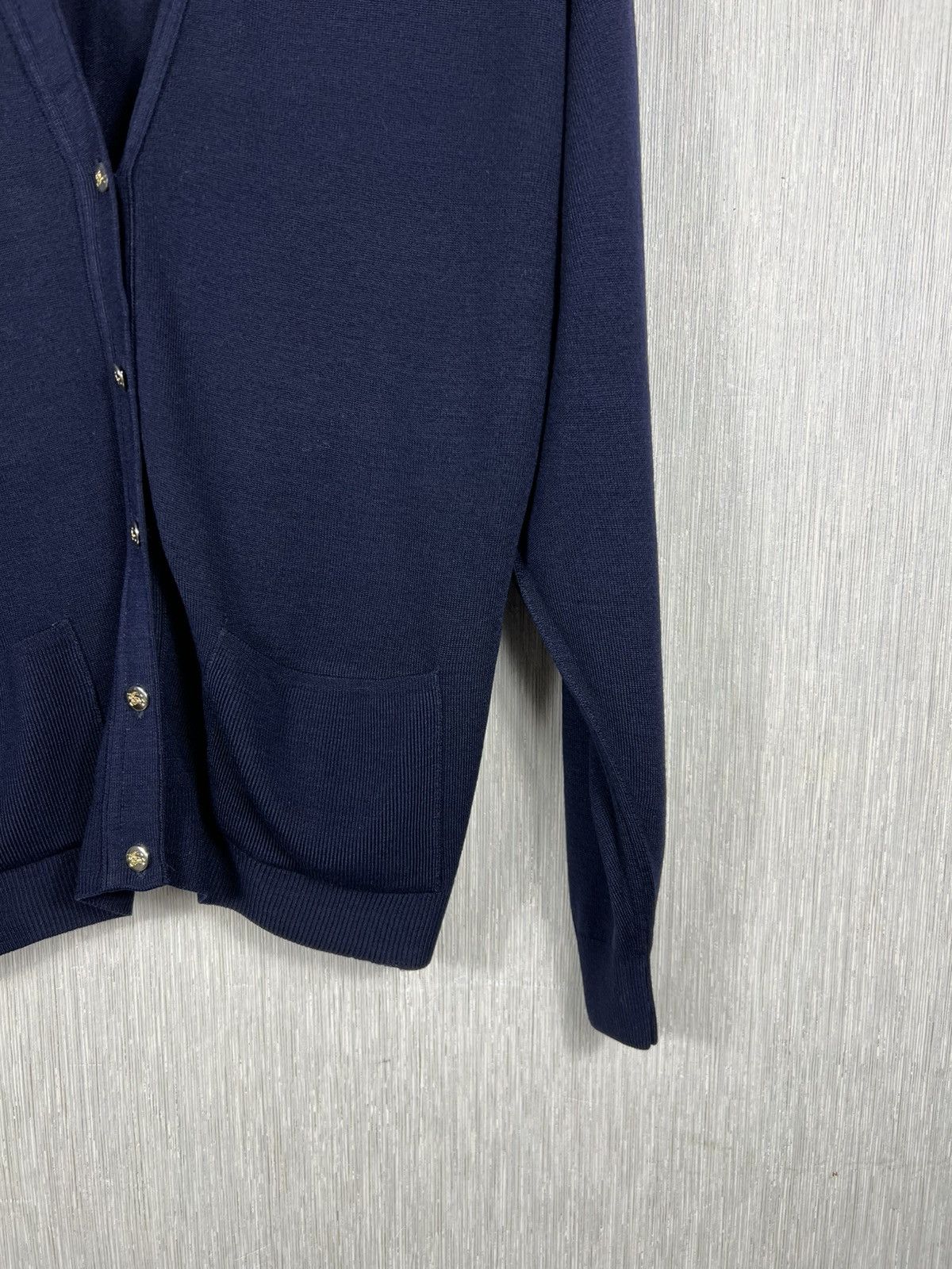 Burberry Vintage 90s Burberrys merino wool navy old money cardigan Size M / US 6-8 / IT 42-44 - 4 Thumbnail