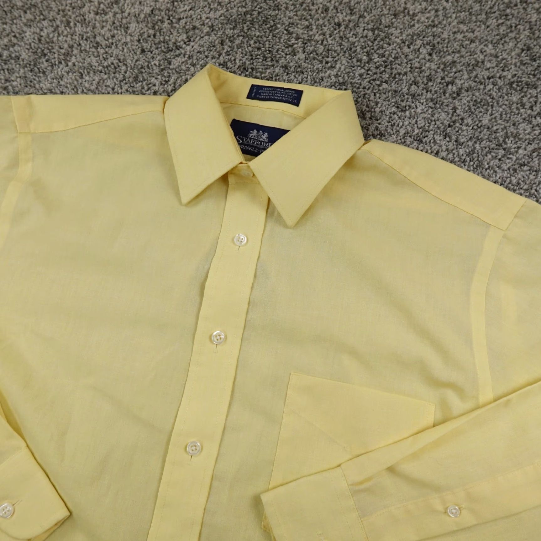 Stafford VTG Stafford Dress Shirt Mens 16 32/33 L Yellow Long Sleeve Button Up Wrinkle Free Size US L / EU 52-54 / 3 - 2 Thumbnail