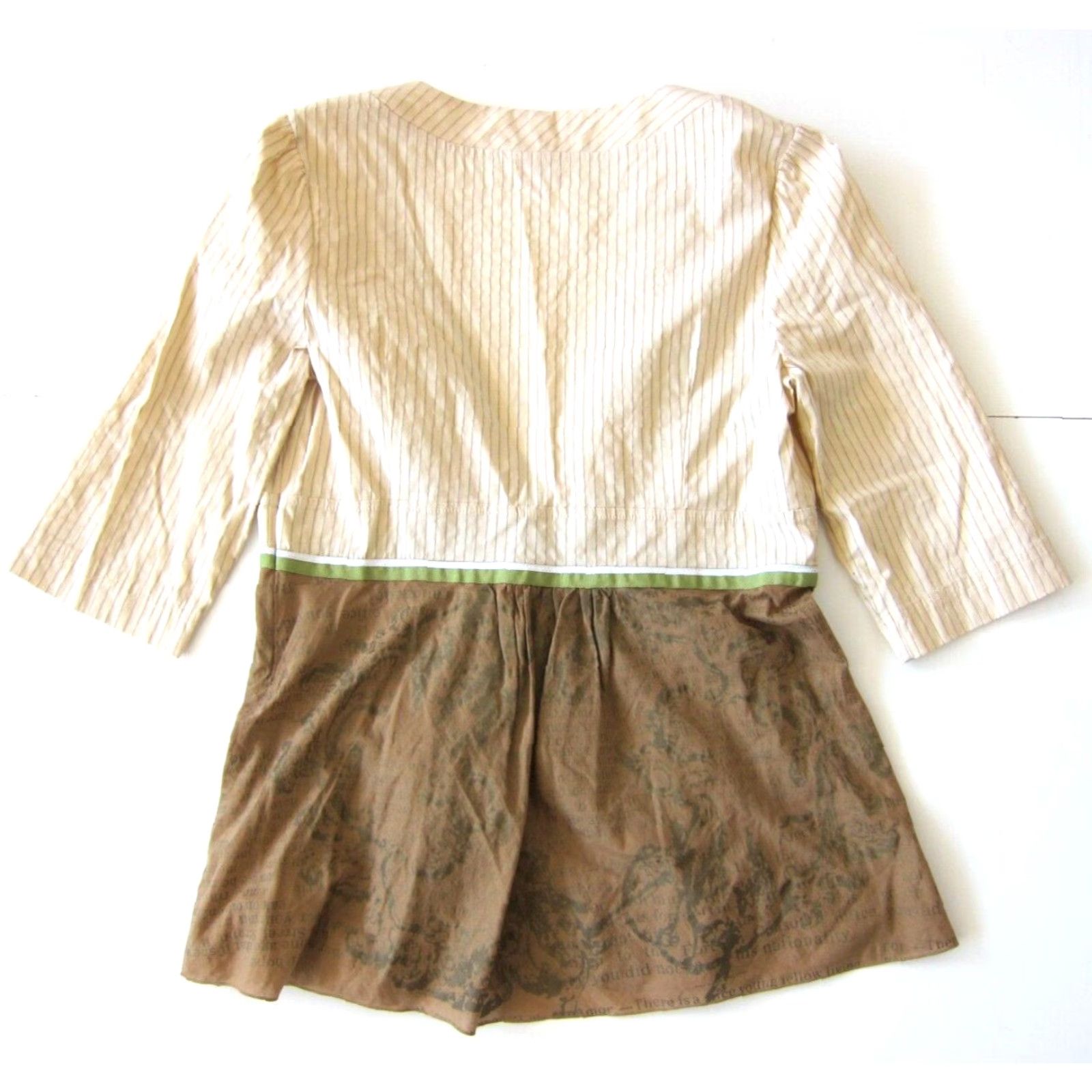 Whistles Whistles Blouse 100% Cotton Brown Green Floral Beaded V-Neck 3/4 Sleeve 12 Vintage Womens Shirt Size XL / US 12-14 / IT 48-50 - 2 Thumbnail
