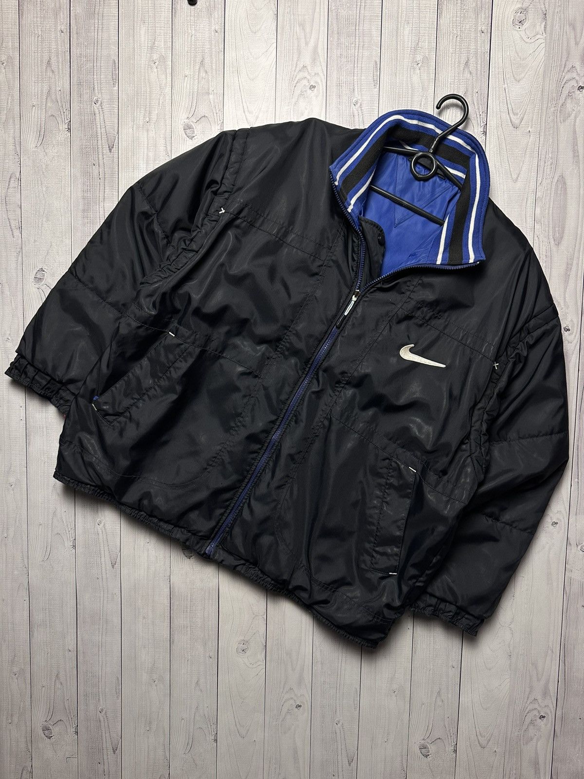 Vintage Vintage Nike big swoosh jacket reversible drill bomber L/XL Size US XL / EU 56 / 4 - 1 Thumbnail