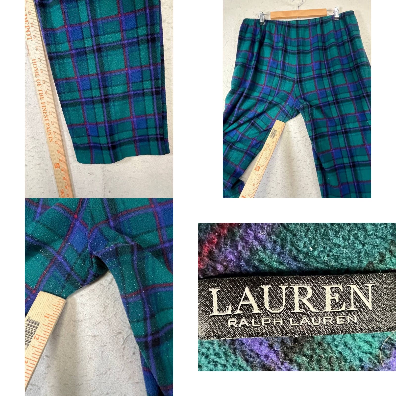 Ralph Lauren Ralph Lauren Women Pajama Set XL Fleece Green Plaid Lounge See Lint Pattern Size 40" / US 18 - 9 Thumbnail