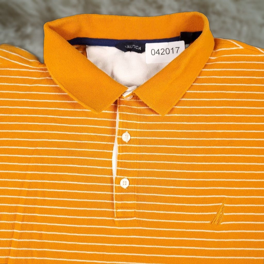 Nautica Nautica Polo Shirt Mens XL Orange Striped Short Sleeve Casual Button-Front Classic Colorful Preppy Shirt Mens XL Orange Size US XL / EU 56 / 4 - 1 Thumbnail
