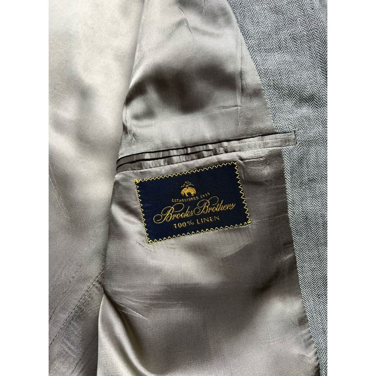 Brooks Brothers Vintage Brooks Brothers Sport Coat Mens 46R Herringbone Blazer - Size 46 Gray Linen Size 46R - 7 Thumbnail