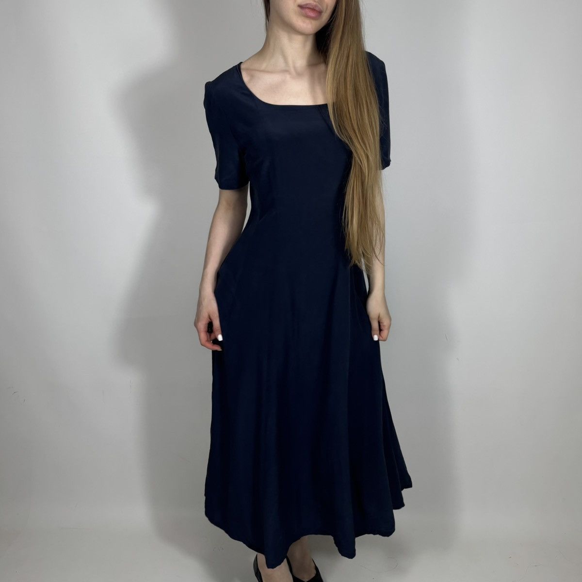navy blue polka dot midi dress Kristen Georgette Midi Dress in Polka Dot Navy