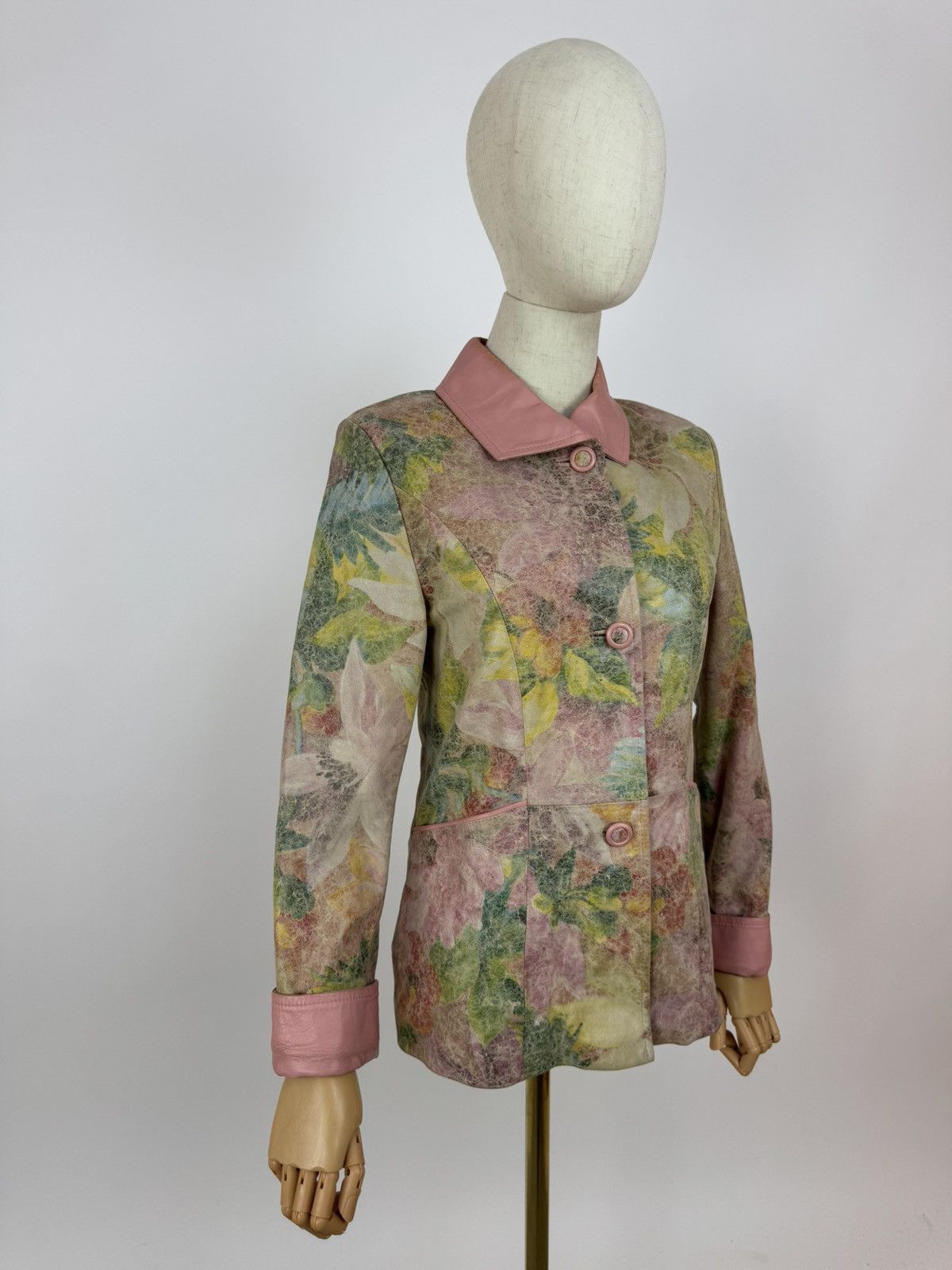 Other Vintage FRIITALA Jacket Floral Leather Coat Womens 90s Size M / US 6-8 / IT 42-44 - 4 Thumbnail