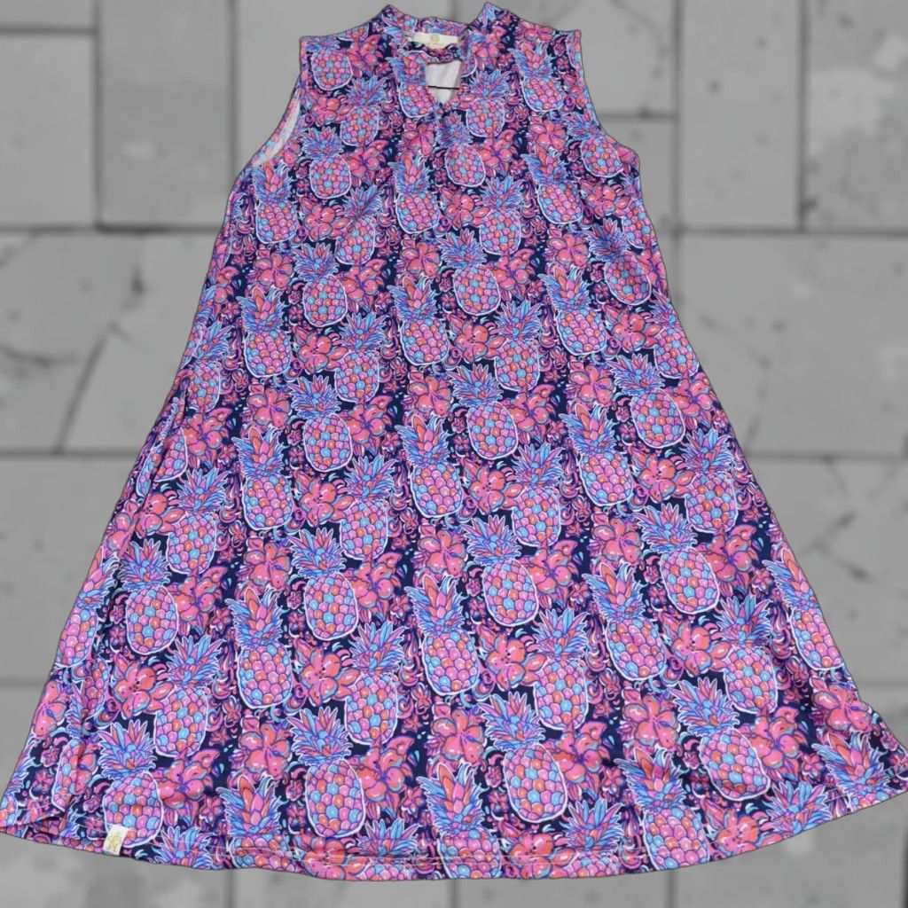 Vintage Simply Southern Dress Midi A-Line Sleeveless Blue Pineapples XS? Size M / US 6-8 / IT 42-44 - 1 Thumbnail